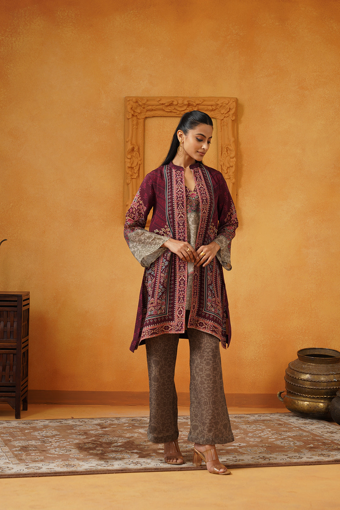 Zainab Crepe Matching Set With Cape - Neetika Chopra