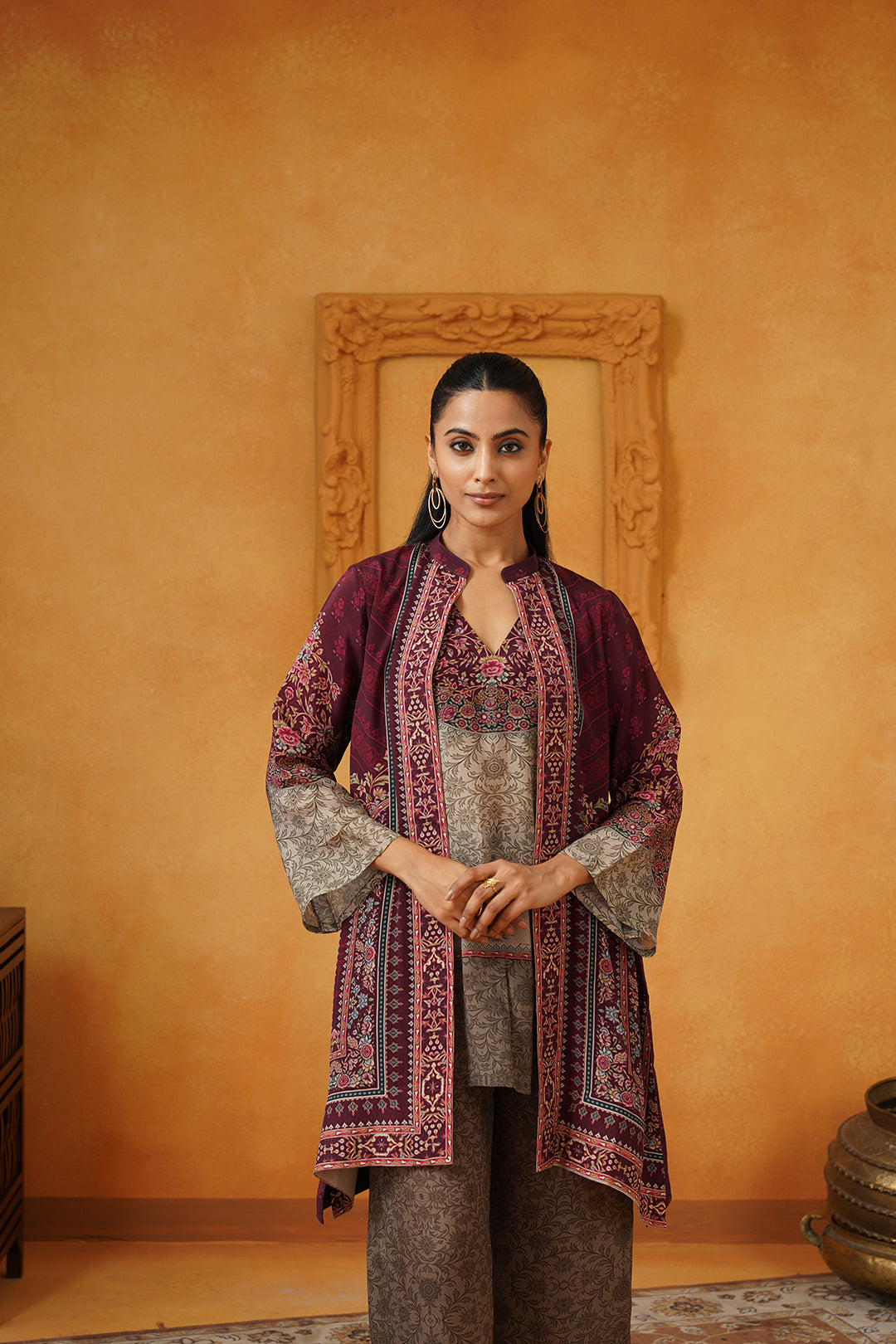 Zainab Crepe Matching Set With Cape - Neetika Chopra