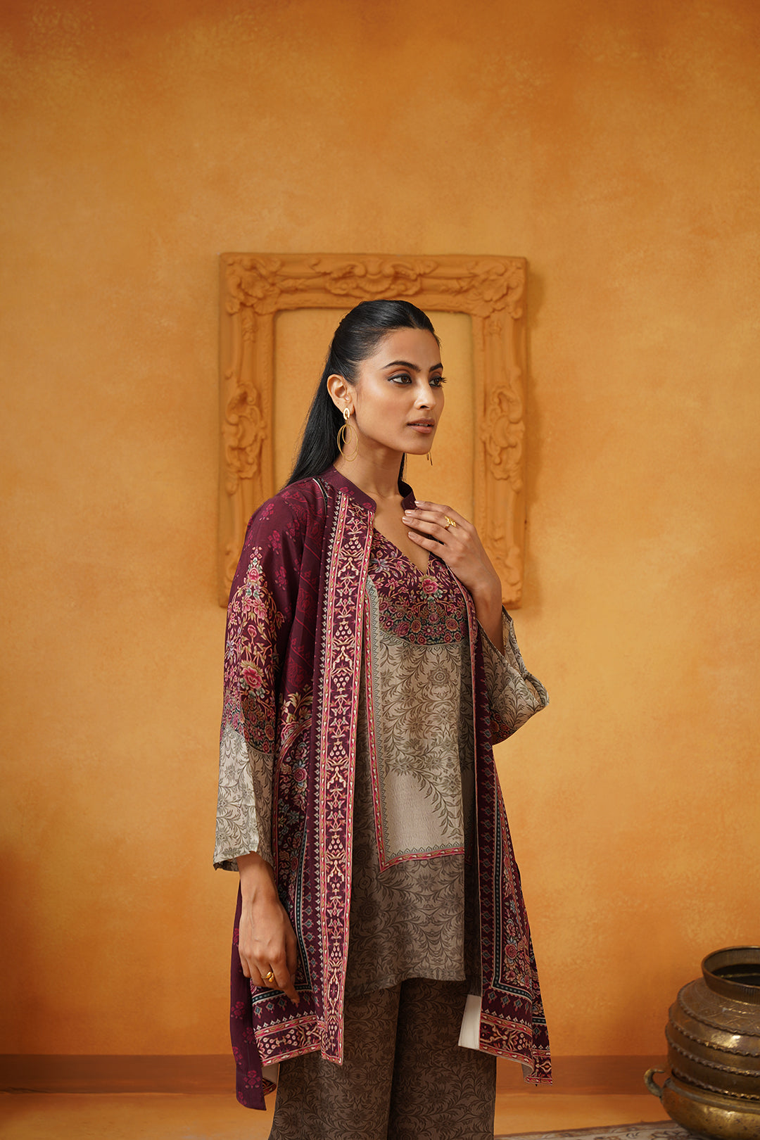 Zainab Crepe Matching Set With Cape - Neetika Chopra