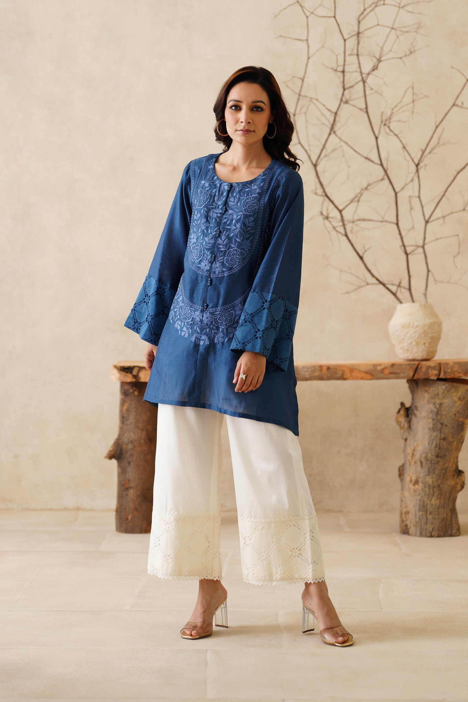 Zaroon Pure Chanderi Embroidered Matching Set - Neetika Chopra