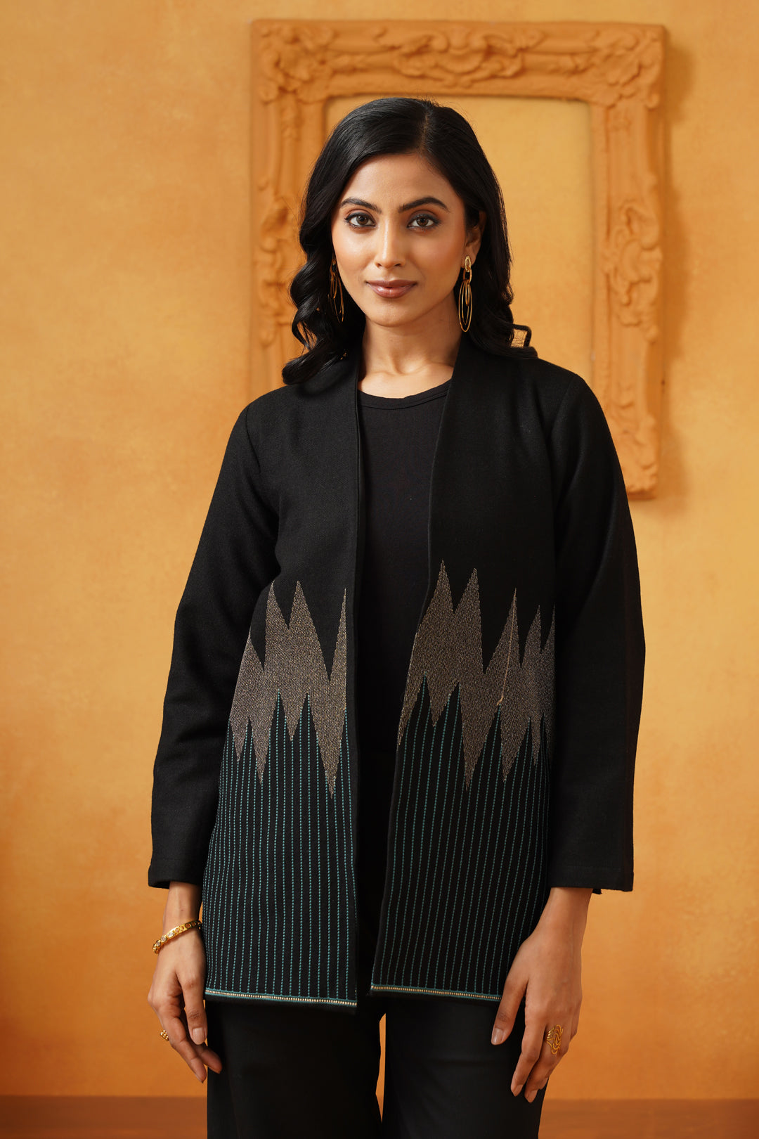 Black & Blue Lurex Tweed Embroidered Only Jacket - Neetika Chopra