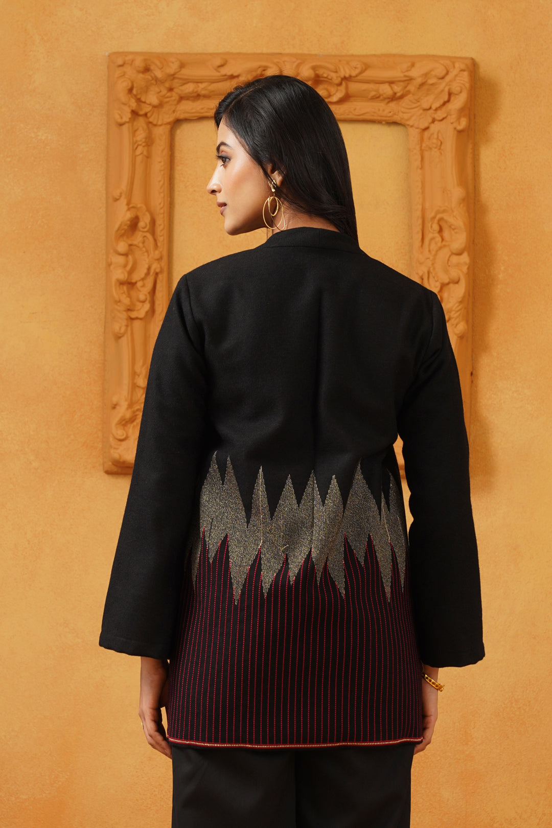 Black & Red Lurex Tweed Embroidered Jacket - Neetika Chopra