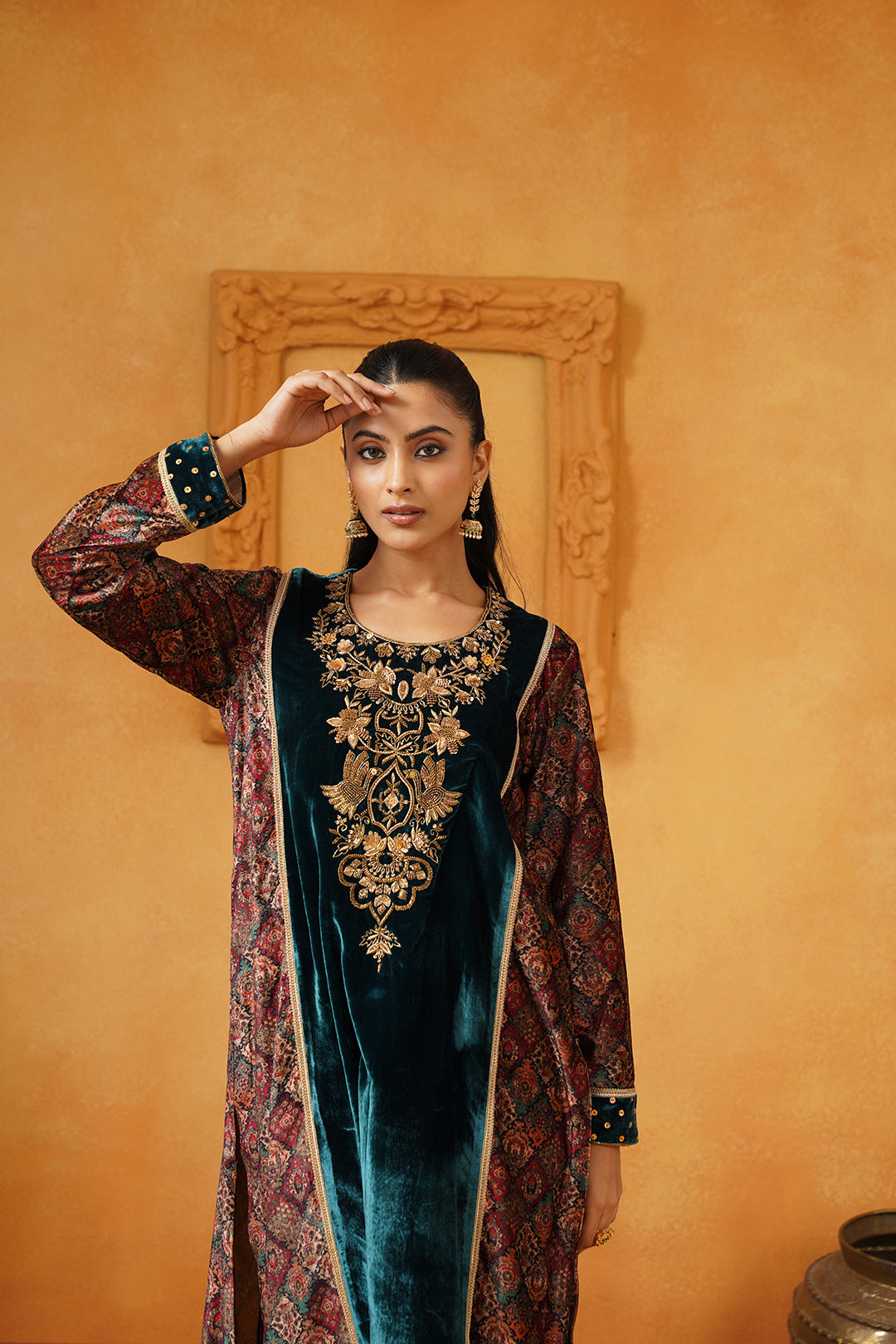 Amina Velvet Hand Embroidered Kurta Set - Neetika Chopra