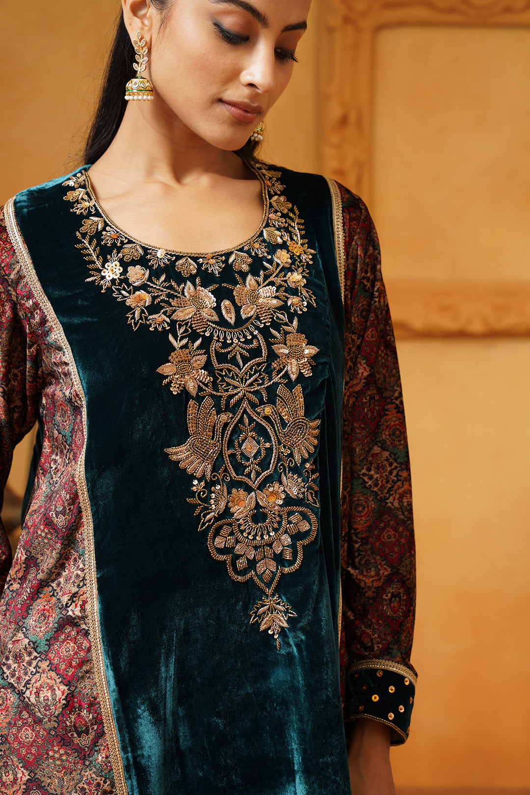 Amina Velvet Hand Embroidered Kurta Set - Neetika Chopra