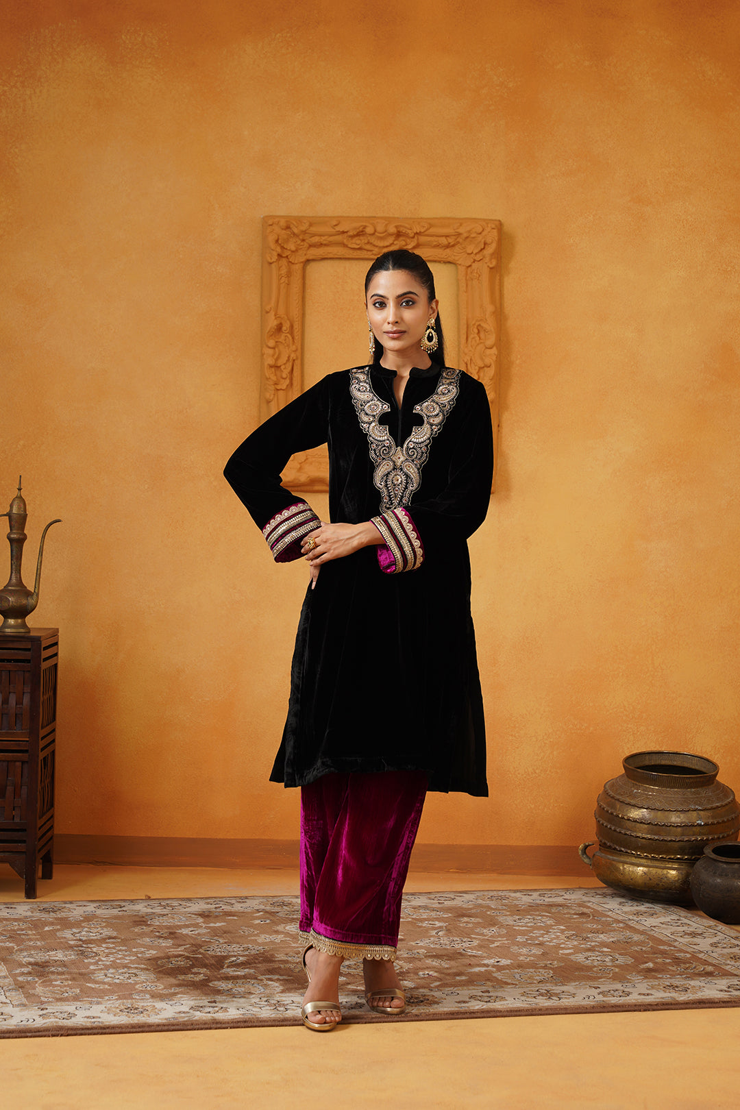 Nadia Velvet Emboidered Kurta Set - Neetika Chopra