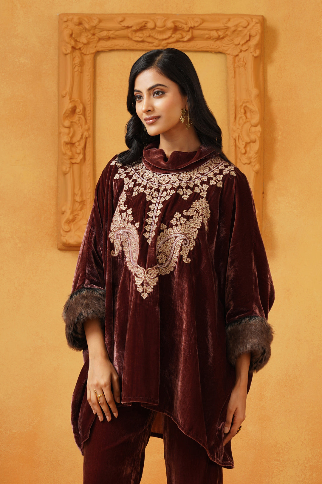 Aqsa Embroidered Velvet Poncho Only - Neetika Chopra