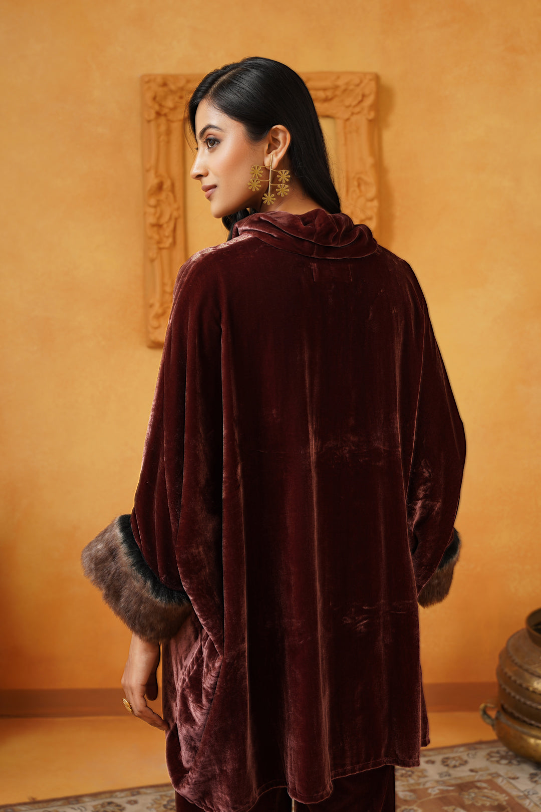Aqsa Embroidered Velvet Poncho Only - Neetika Chopra