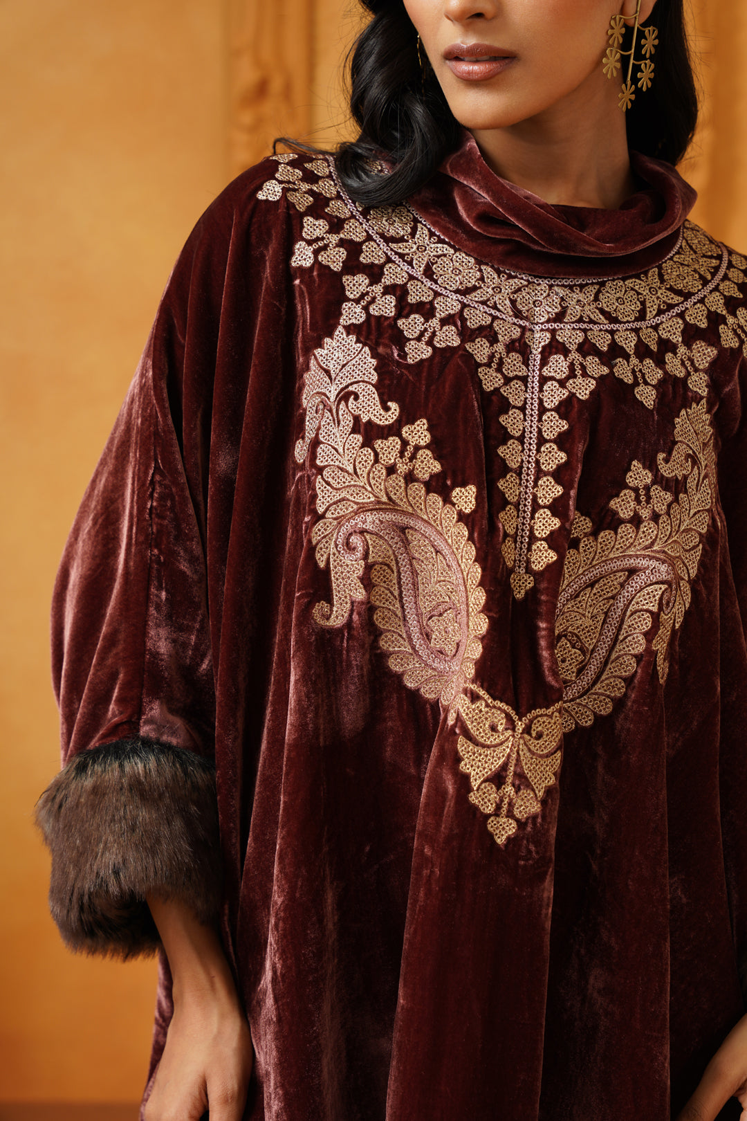 Aqsa Embroidered Velvet Poncho Only - Neetika Chopra