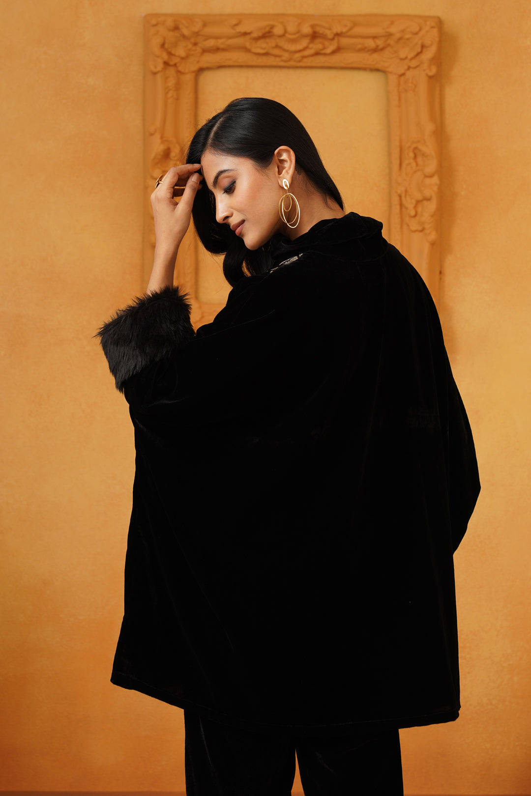Gulrez Velvet Embroidered Poncho - Neetika Chopra
