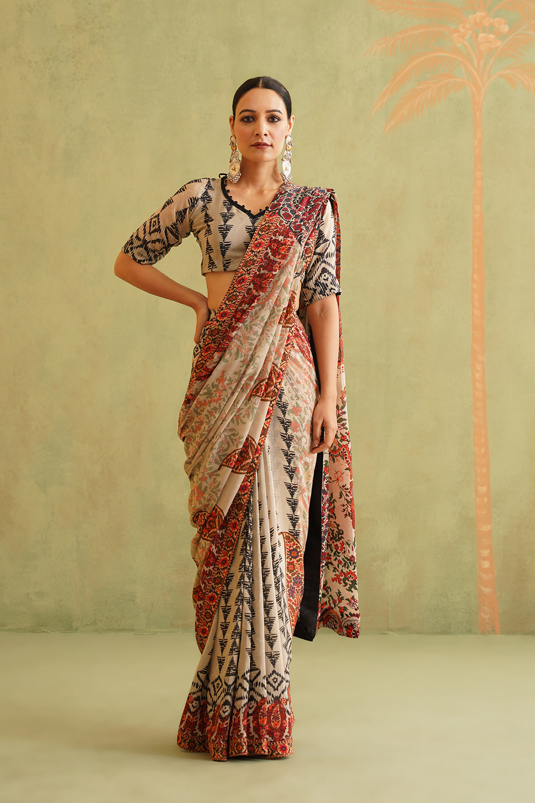 Aalia Pre-Draped Crepe Stitched Saree - Neetika Chopra