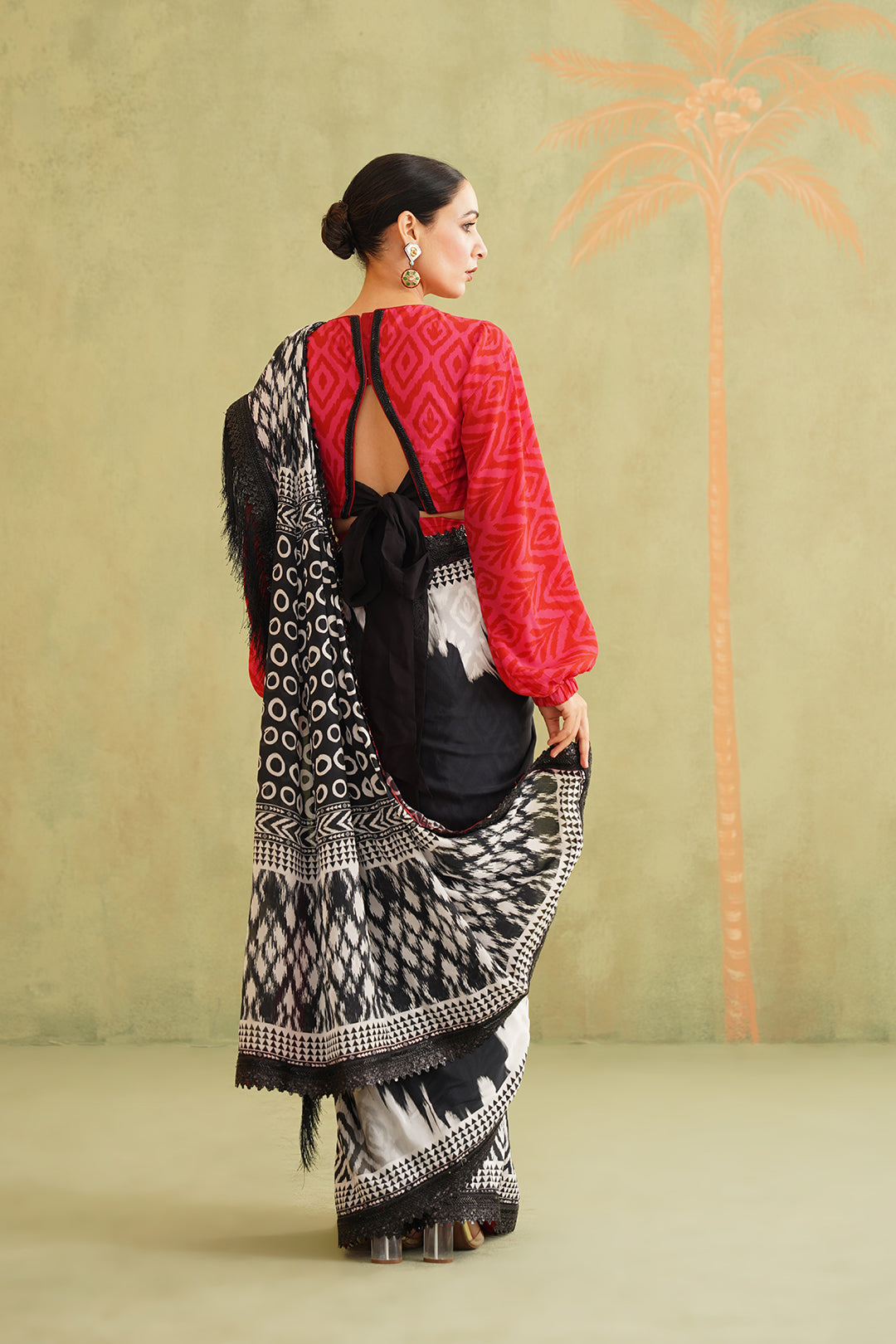 Black and White Pre-Draped Tassel Stitched Saree - Neetika Chopra