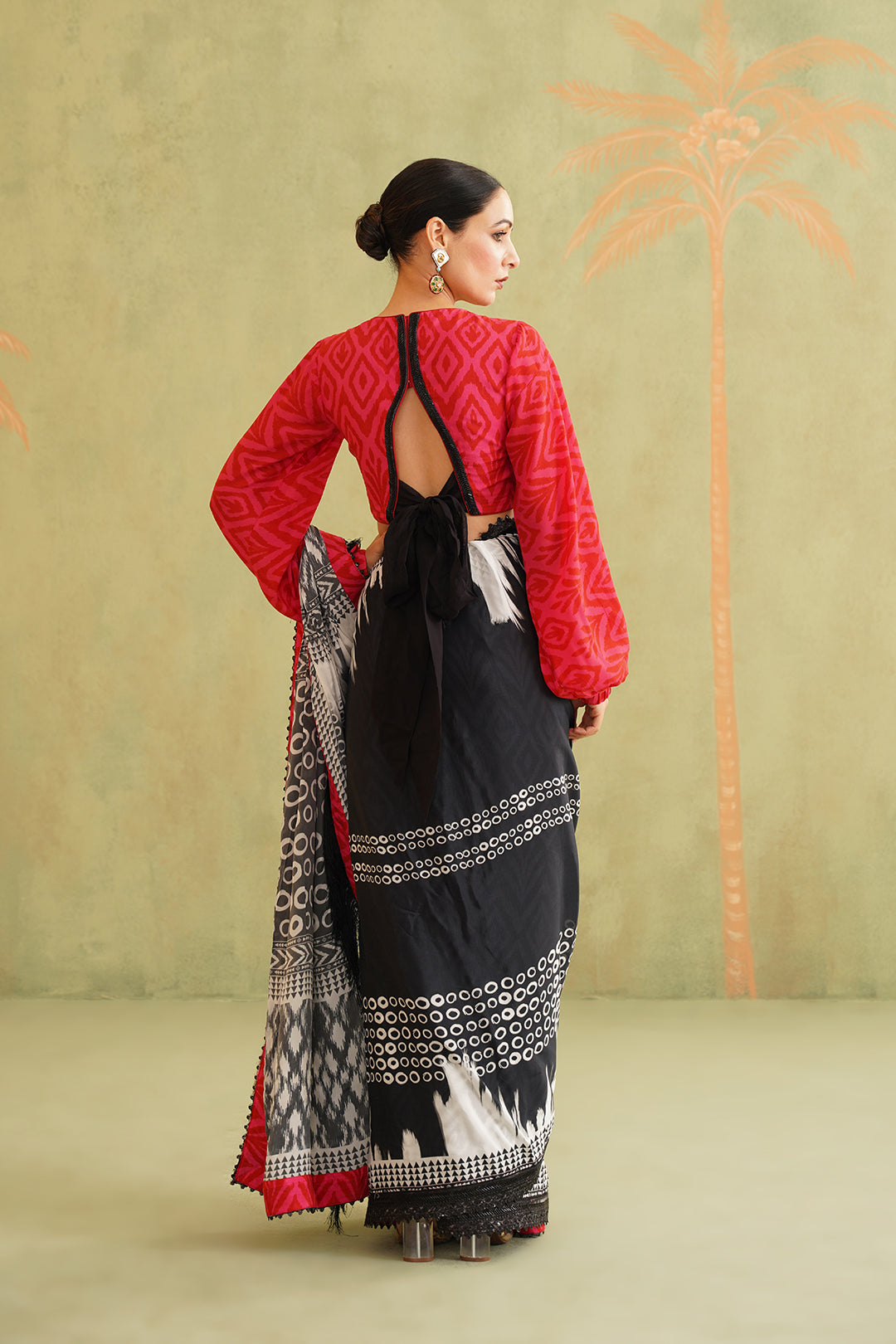 Black and White Pre-Draped Tassel Stitched Saree - Neetika Chopra