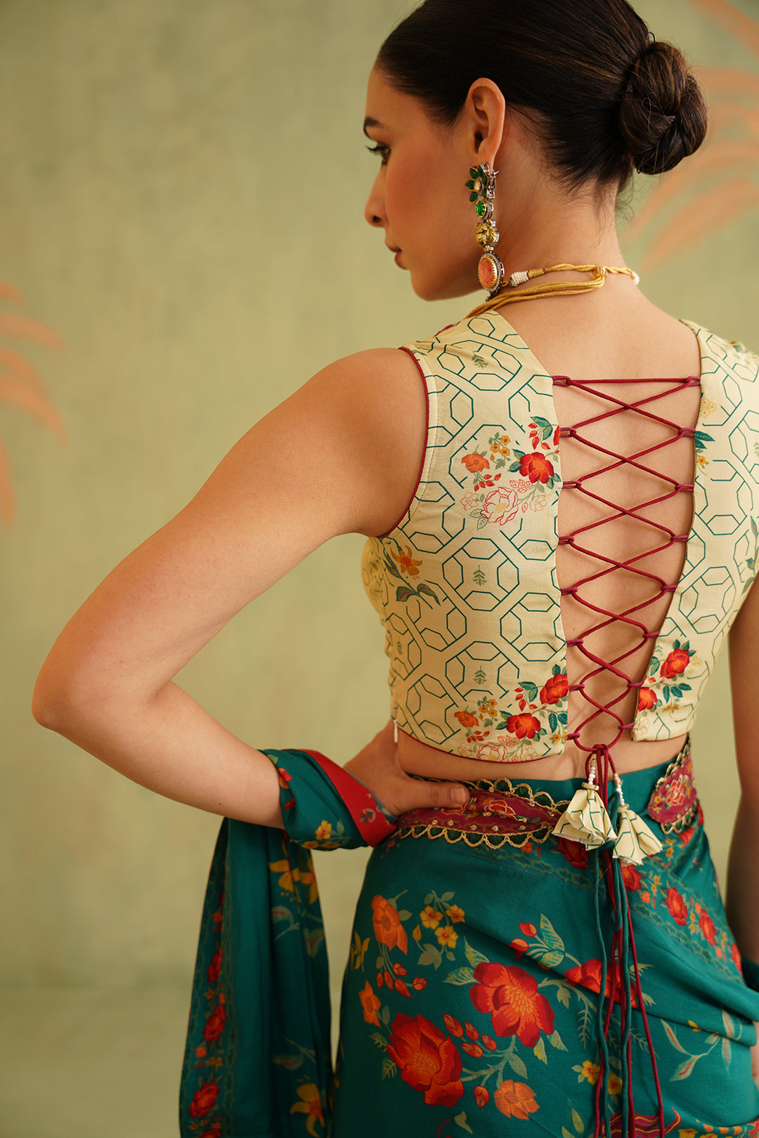 Sitara Pre-Draped Crepe Embroidered Saree With Belt - Neetika Chopra