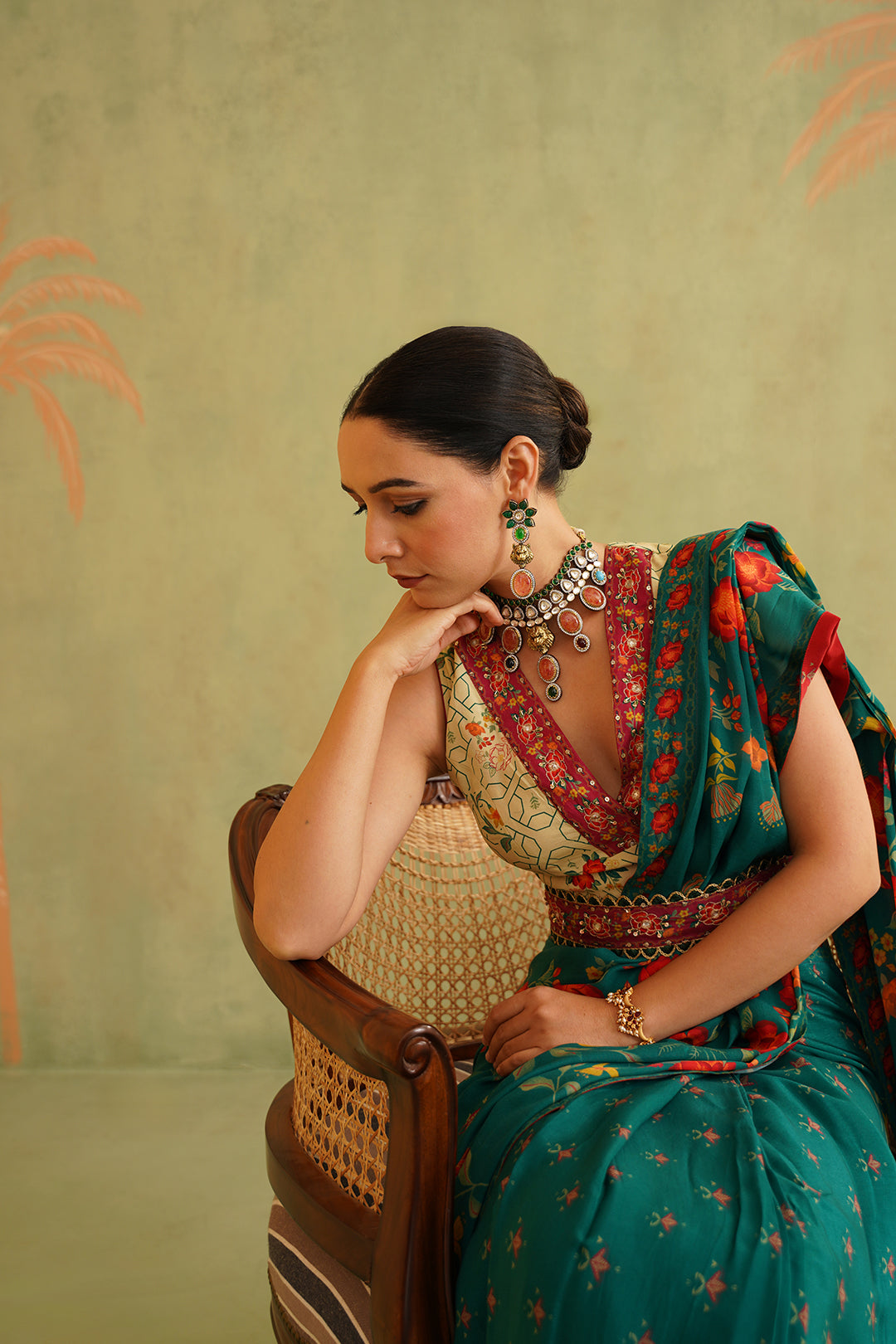 Sitara Pre-Draped Crepe Embroidered Saree With Belt - Neetika Chopra