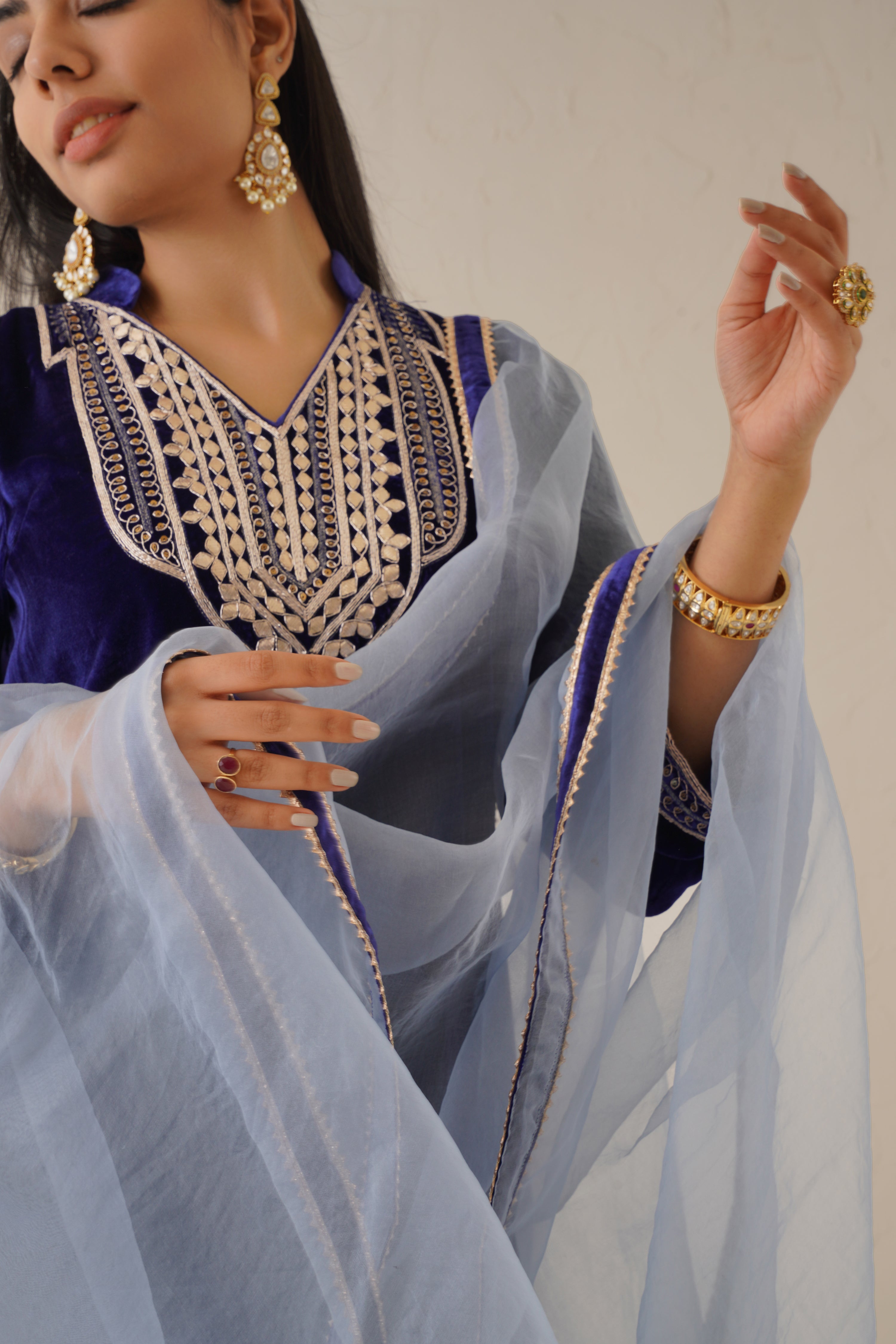 Ebony Pure Velvet Hand Embroidered Suit Set - Neetika Chopra
