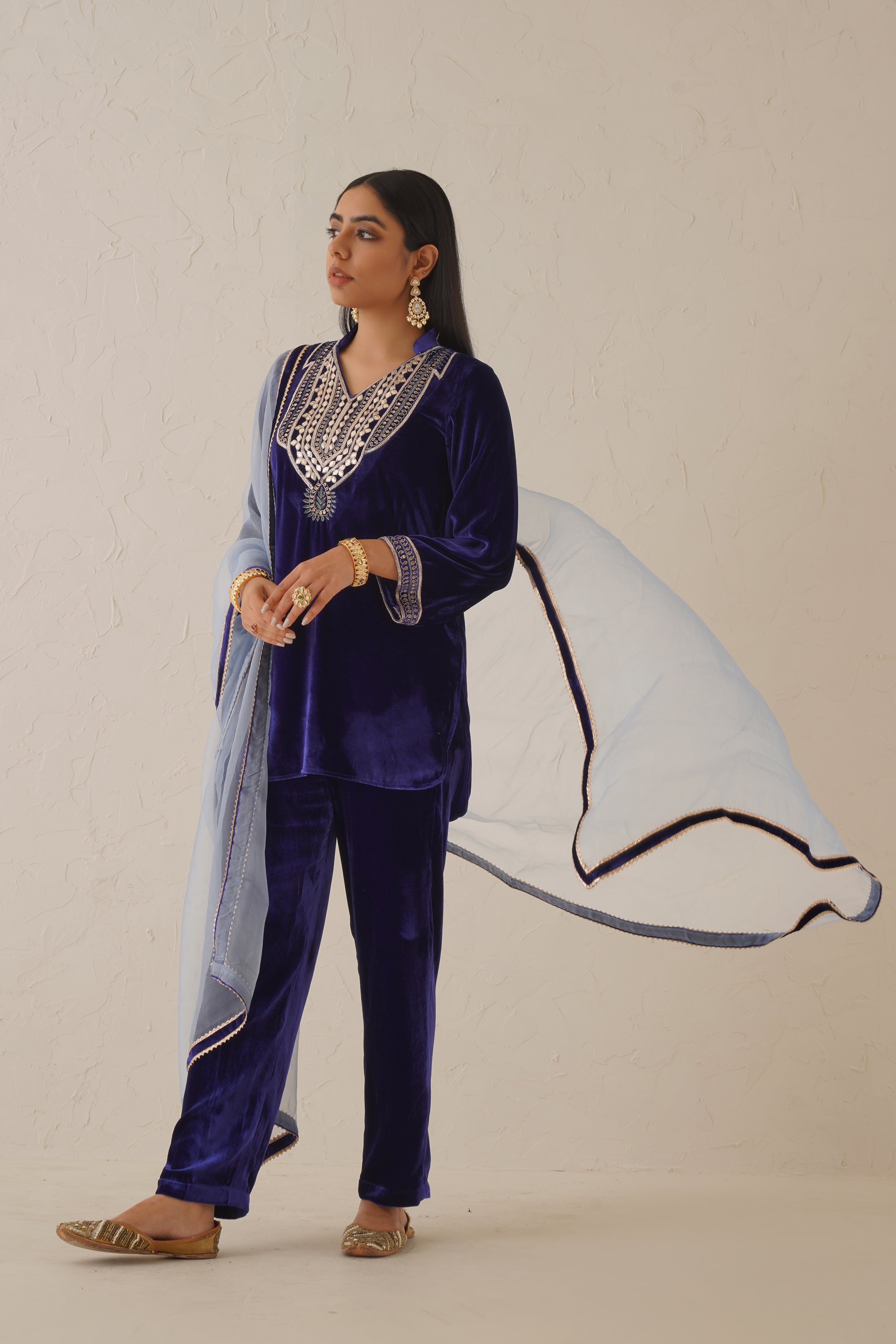 Ebony Pure Velvet Hand Embroidered Suit Set - Neetika Chopra