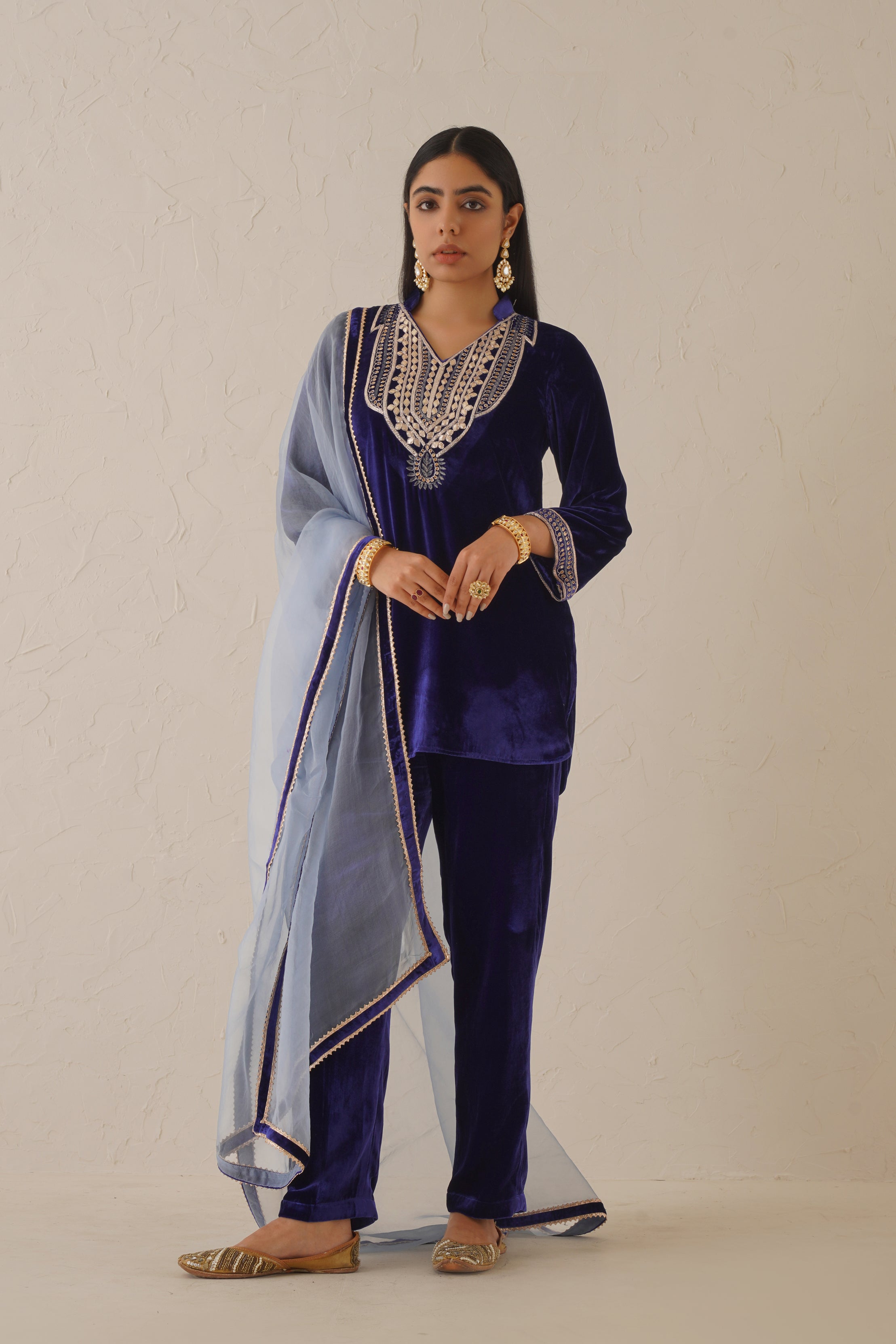 Ebony Pure Velvet Hand Embroidered Suit Set - Neetika Chopra