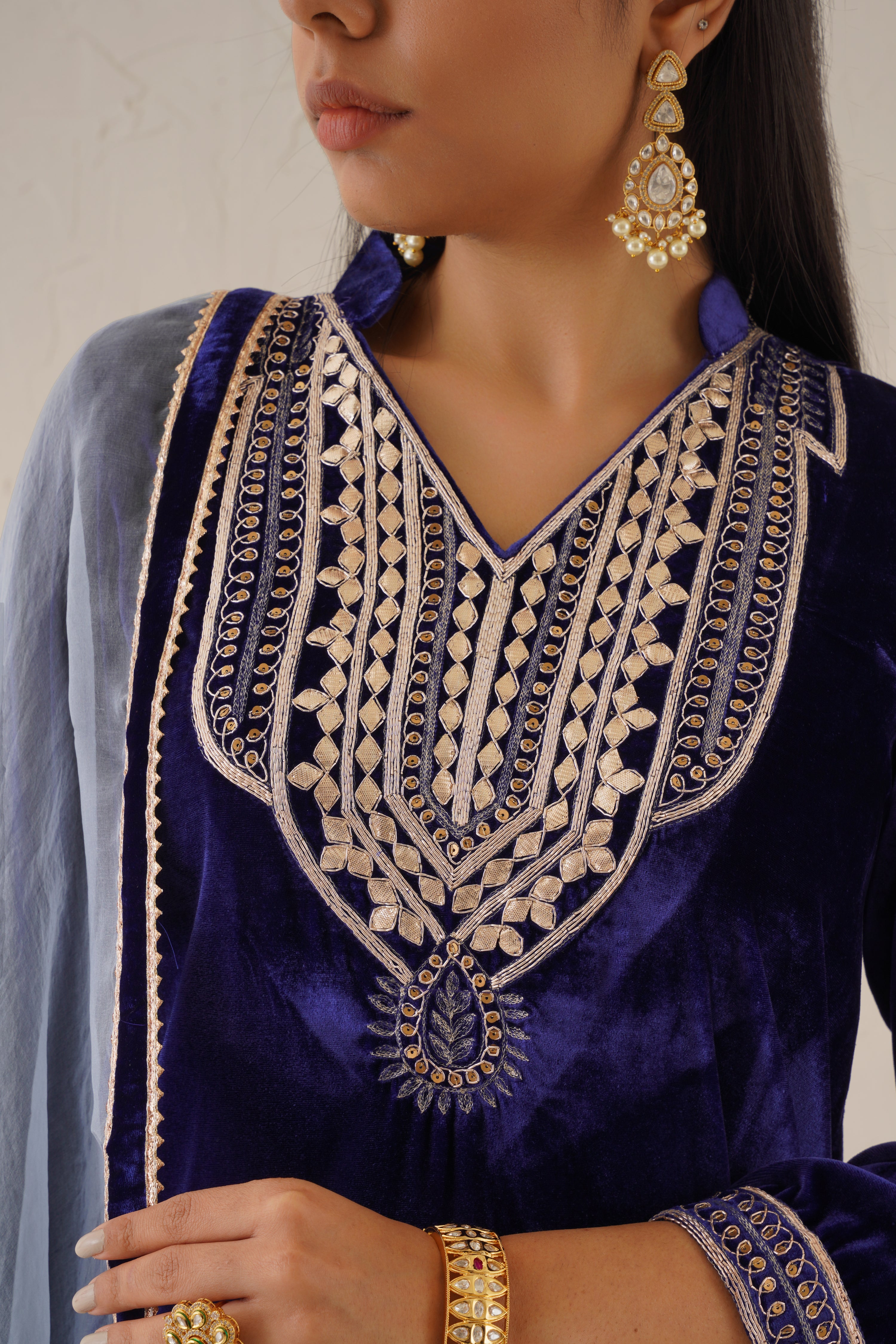 Ebony Pure Velvet Hand Embroidered Suit Set - Neetika Chopra