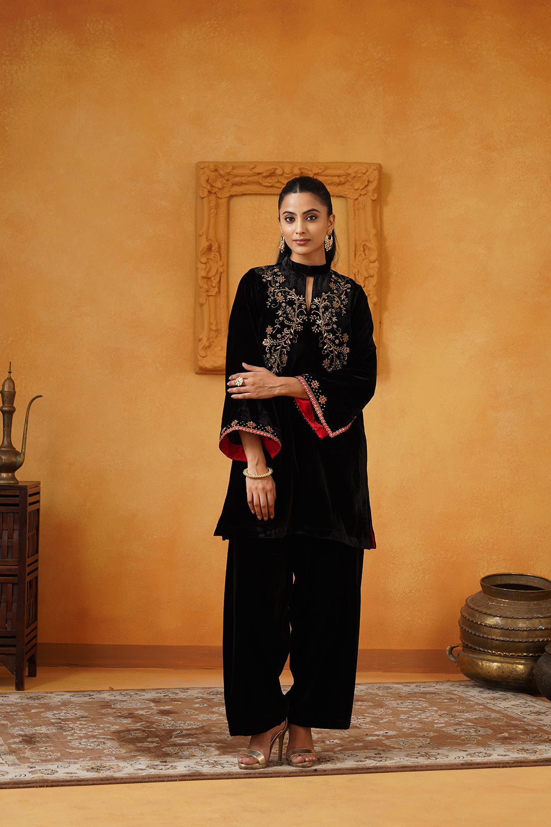 Farideh Velvet Hand Embroidered Suit Set - Neetika Chopra