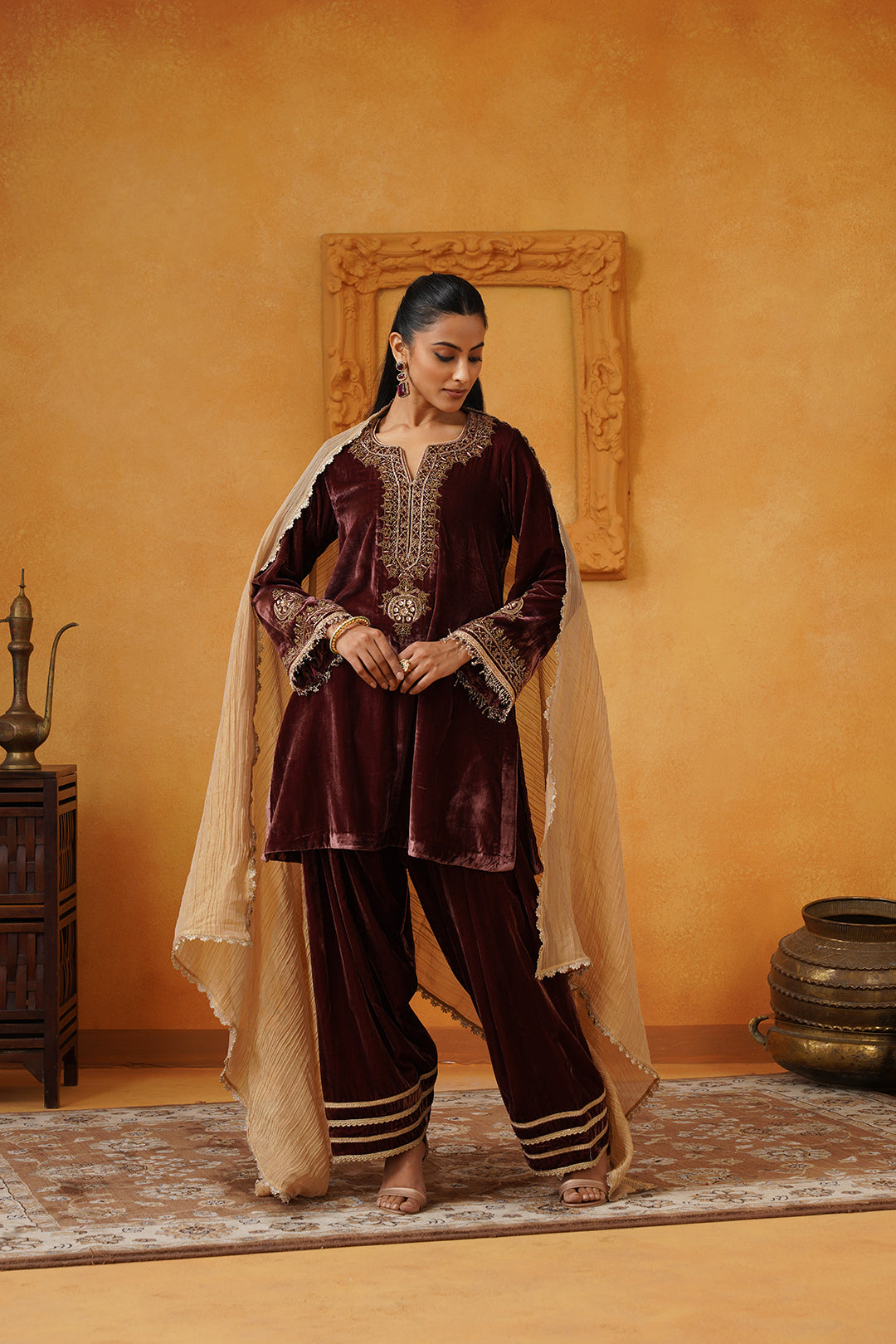Mariyam Velvet Embroidered Suit Set - Neetika Chopra
