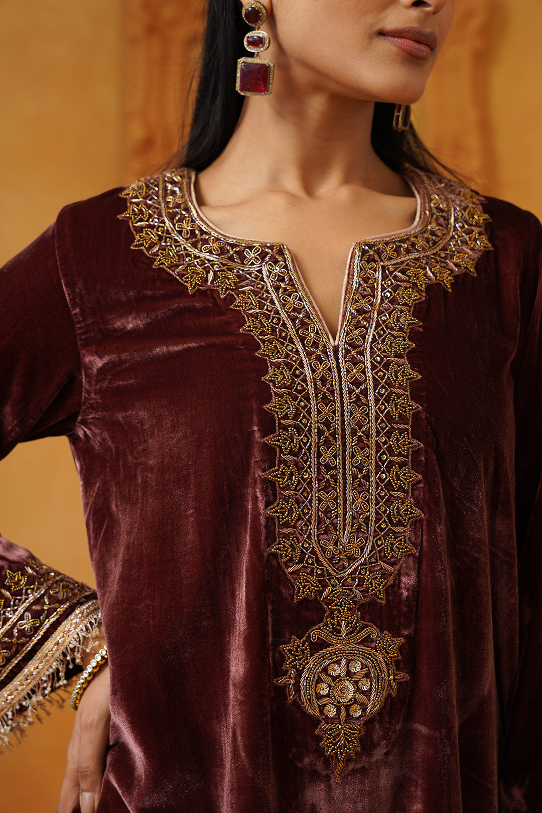 Mariyam Velvet Embroidered Suit Set - Neetika Chopra