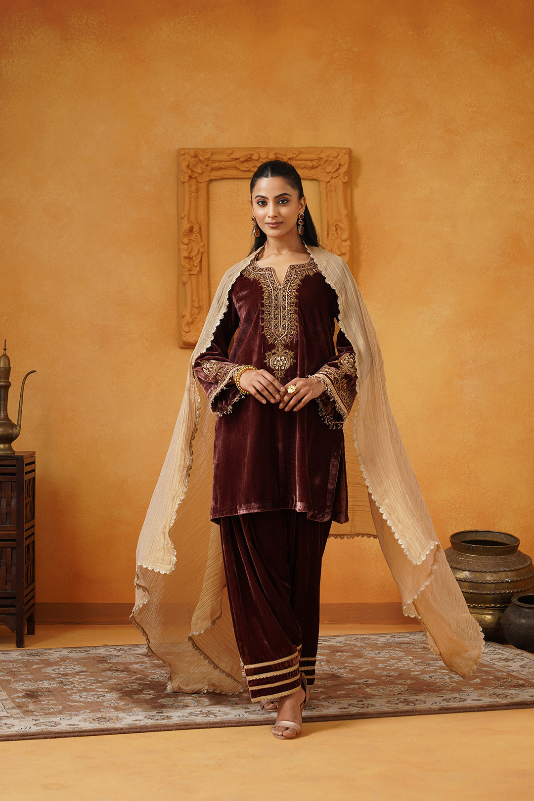 Mariyam Velvet Embroidered Suit Set - Neetika Chopra