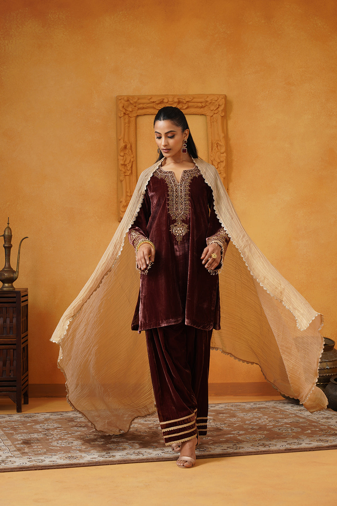 Mariyam Velvet Embroidered Suit Set - Neetika Chopra