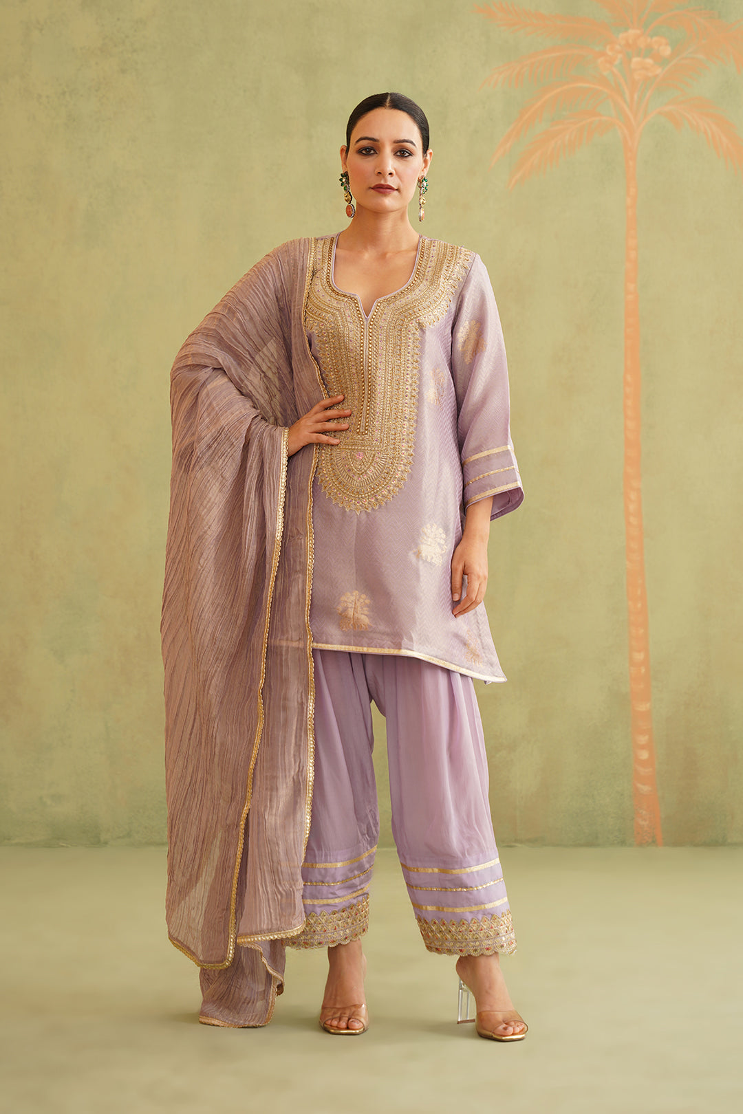 Rabia Brocade Embroidered Suit Set With Dupatta - Neetika Chopra
