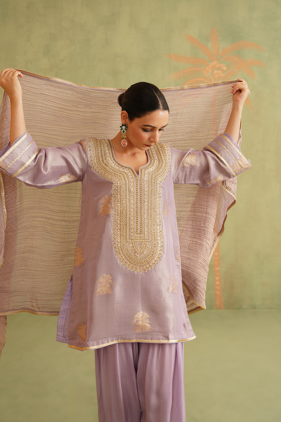 Rabia Brocade Embroidered Suit Set With Dupatta - Neetika Chopra