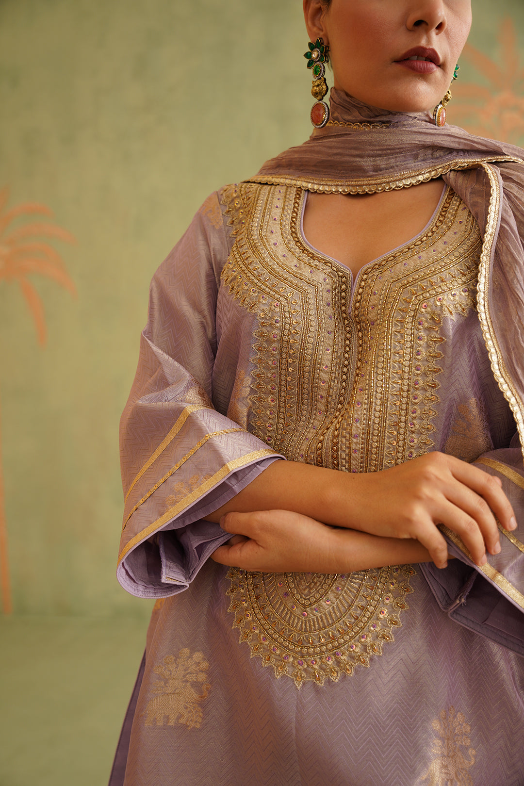 Rabia Brocade Embroidered Suit Set With Dupatta - Neetika Chopra