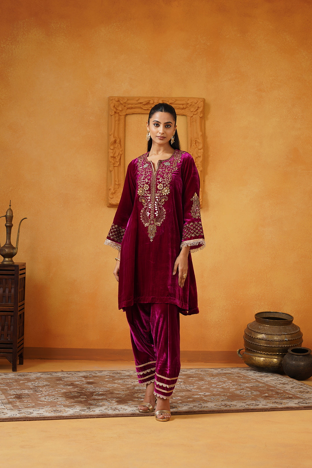 Rubab Velvet Hand Embroidered Matching Set - Neetika Chopra