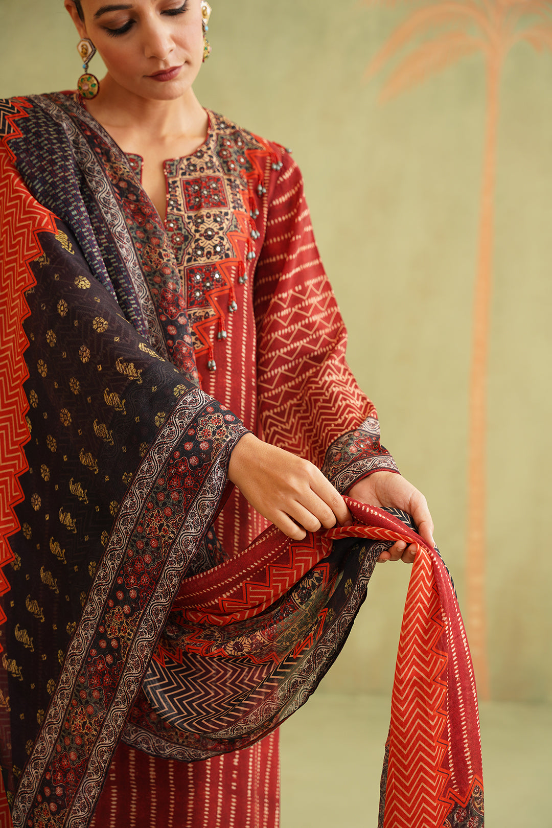 Sheesham Crepe Hand Embroidered Suit Set