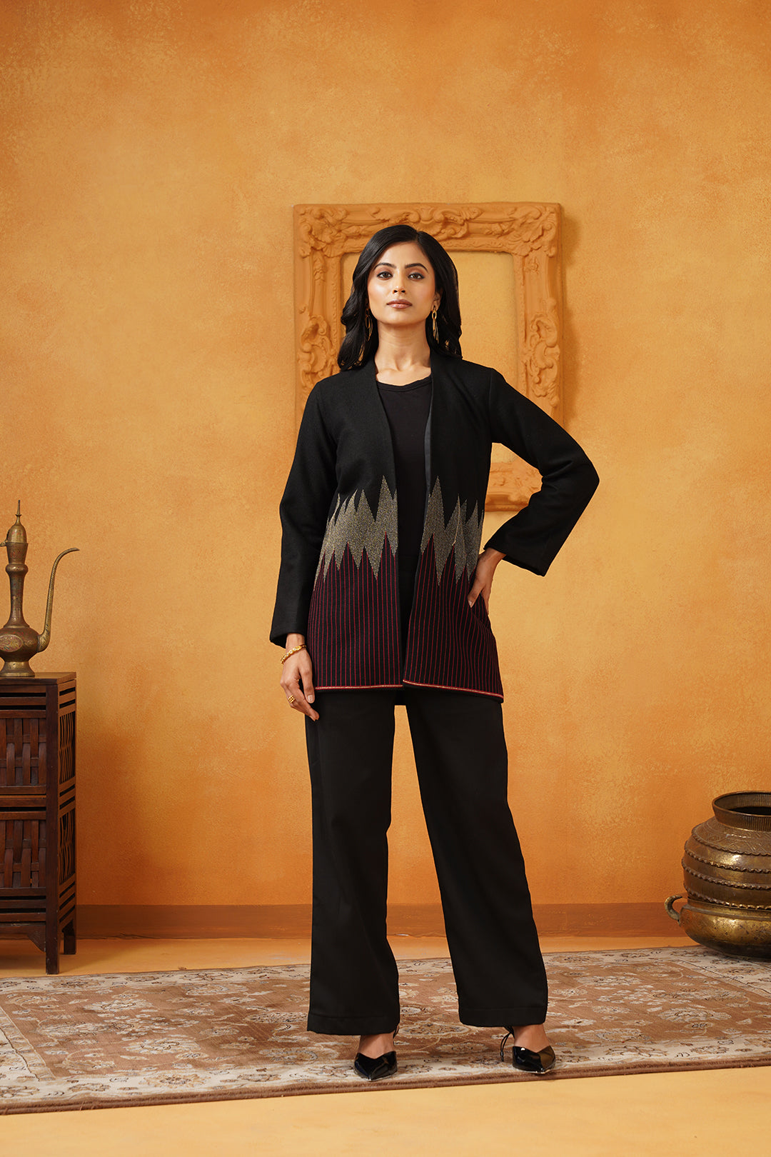 Black & Red Lurex Tweed Embroidered Matching Set - Neetika Chopra