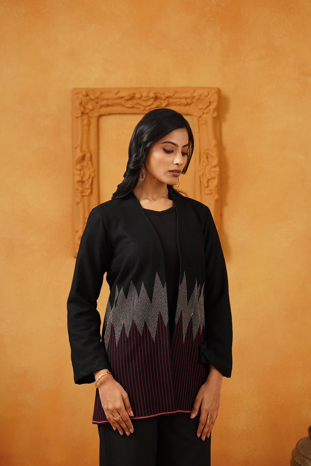 Black & Red Lurex Tweed Embroidered Matching Set - Neetika Chopra