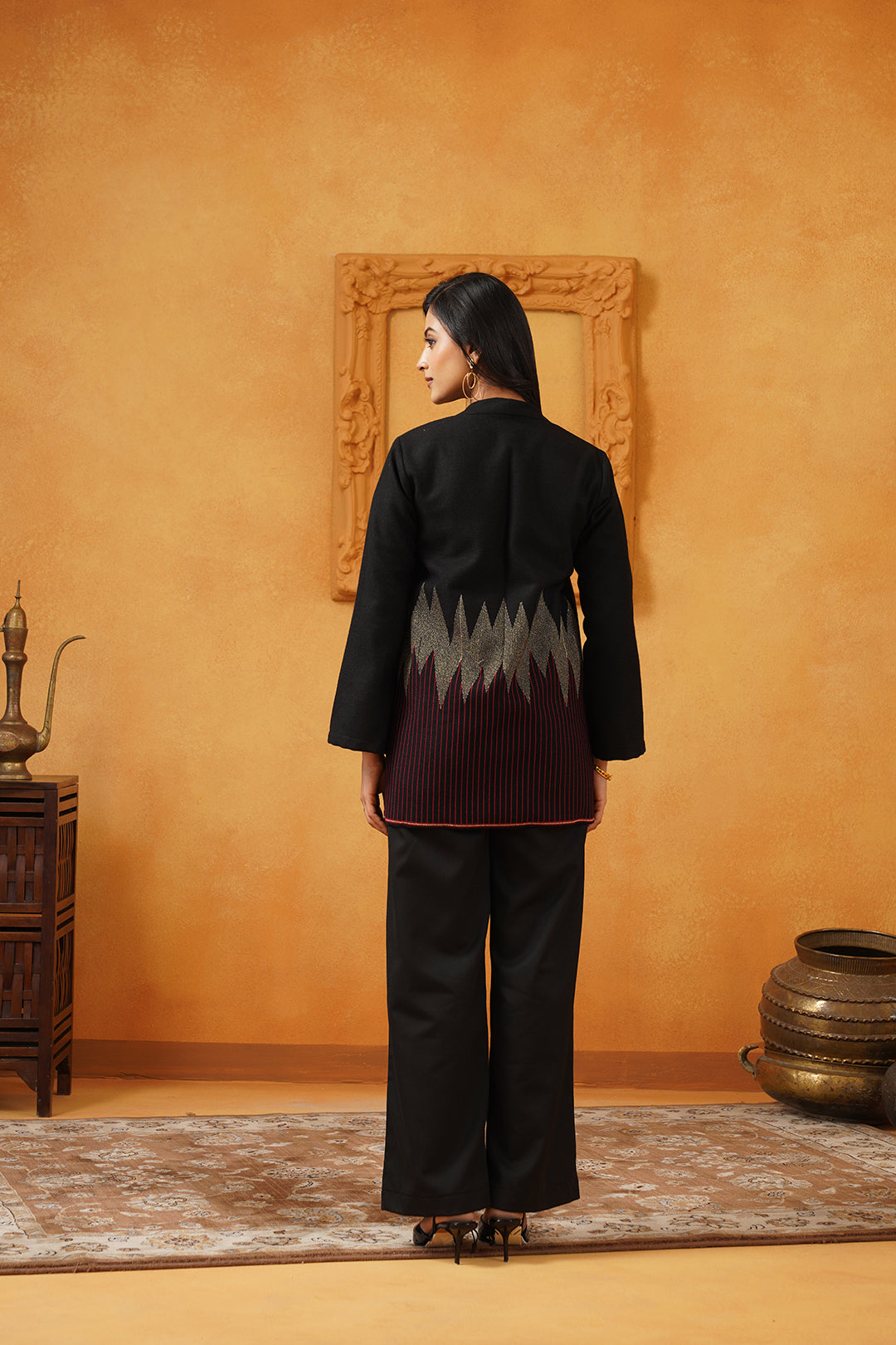 Black & Red Lurex Tweed Embroidered Matching Set - Neetika Chopra