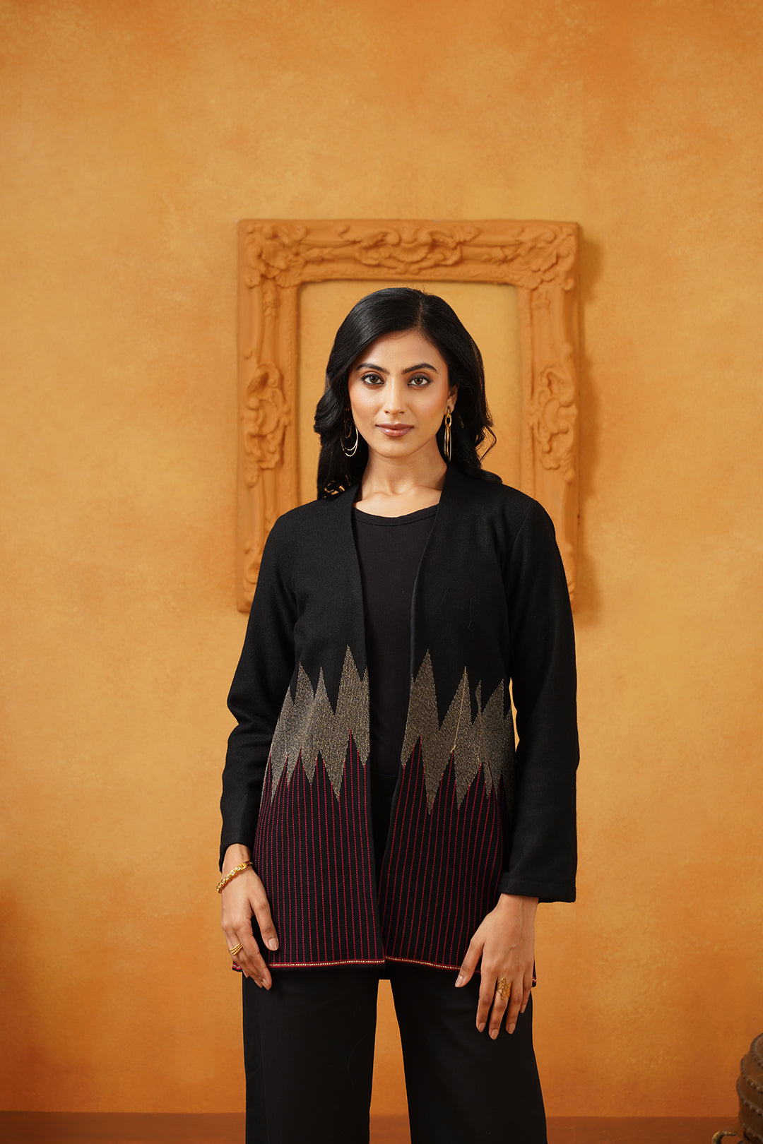 Black & Red Lurex Tweed Embroidered Matching Set - Neetika Chopra