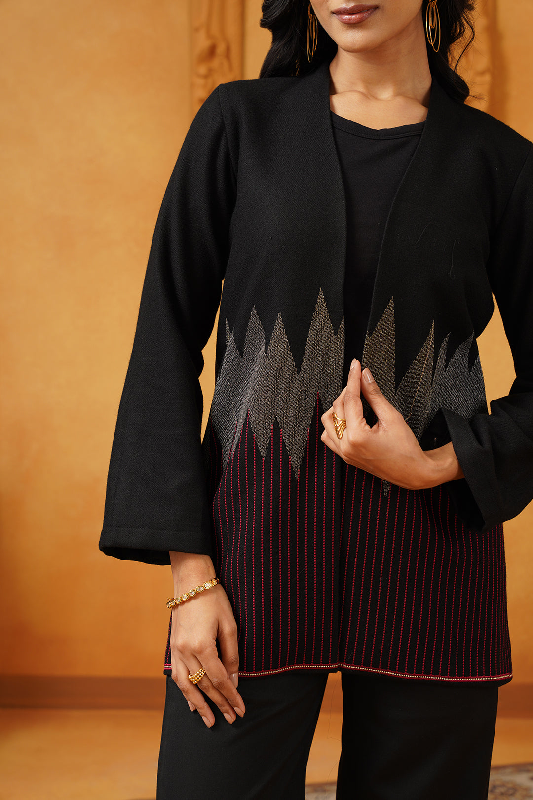 Black & Red Lurex Tweed Embroidered Matching Set - Neetika Chopra