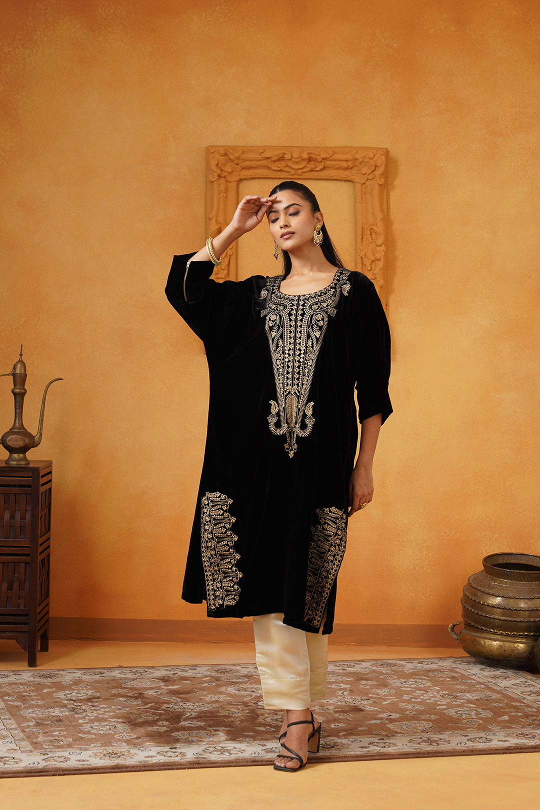 Mehrunisa Velvet Embroidered Matching Set - Neetika Chopra