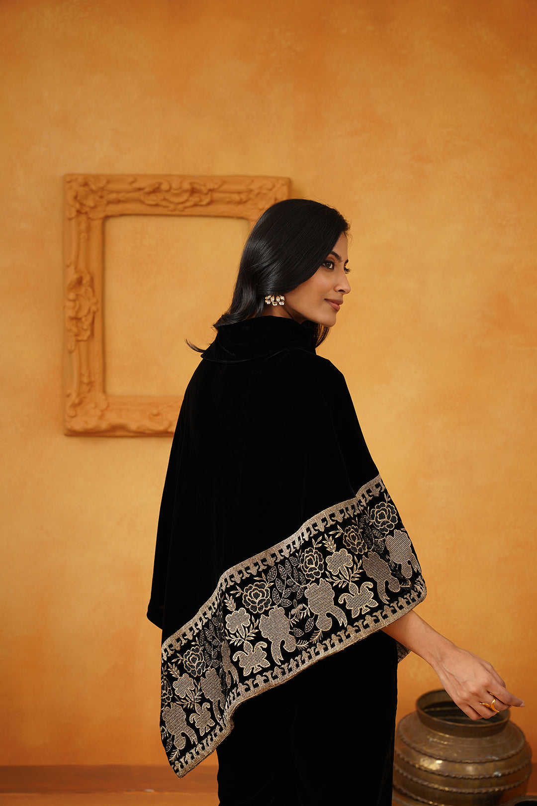 Nayab Velvet Embroidered Poncho Set - Neetika Chopra