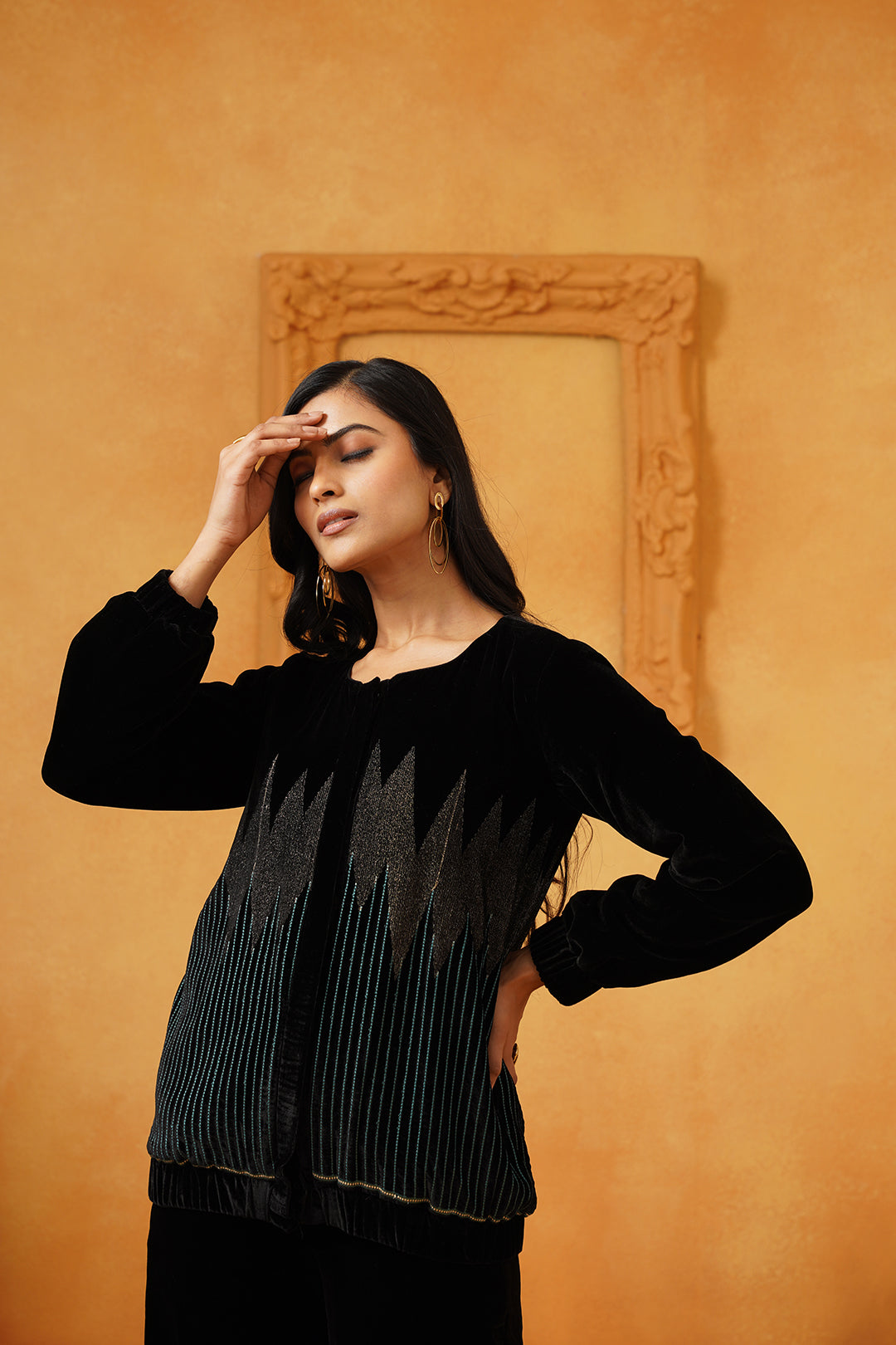 Sanchi Velvet Embroidered Jacket Set - Neetika Chopra