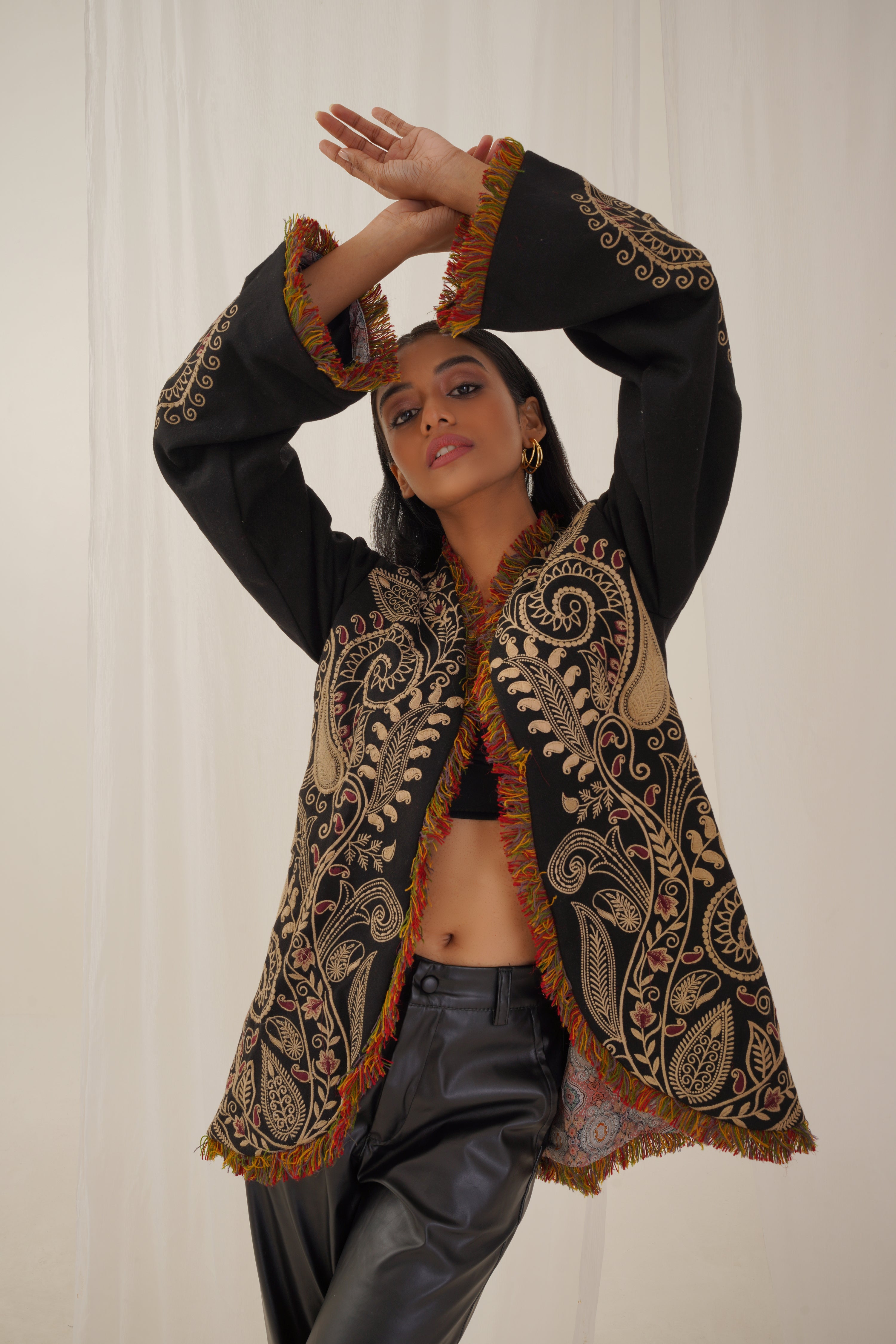 Black Tweed Embroidered Jacket - Neetika Chopra