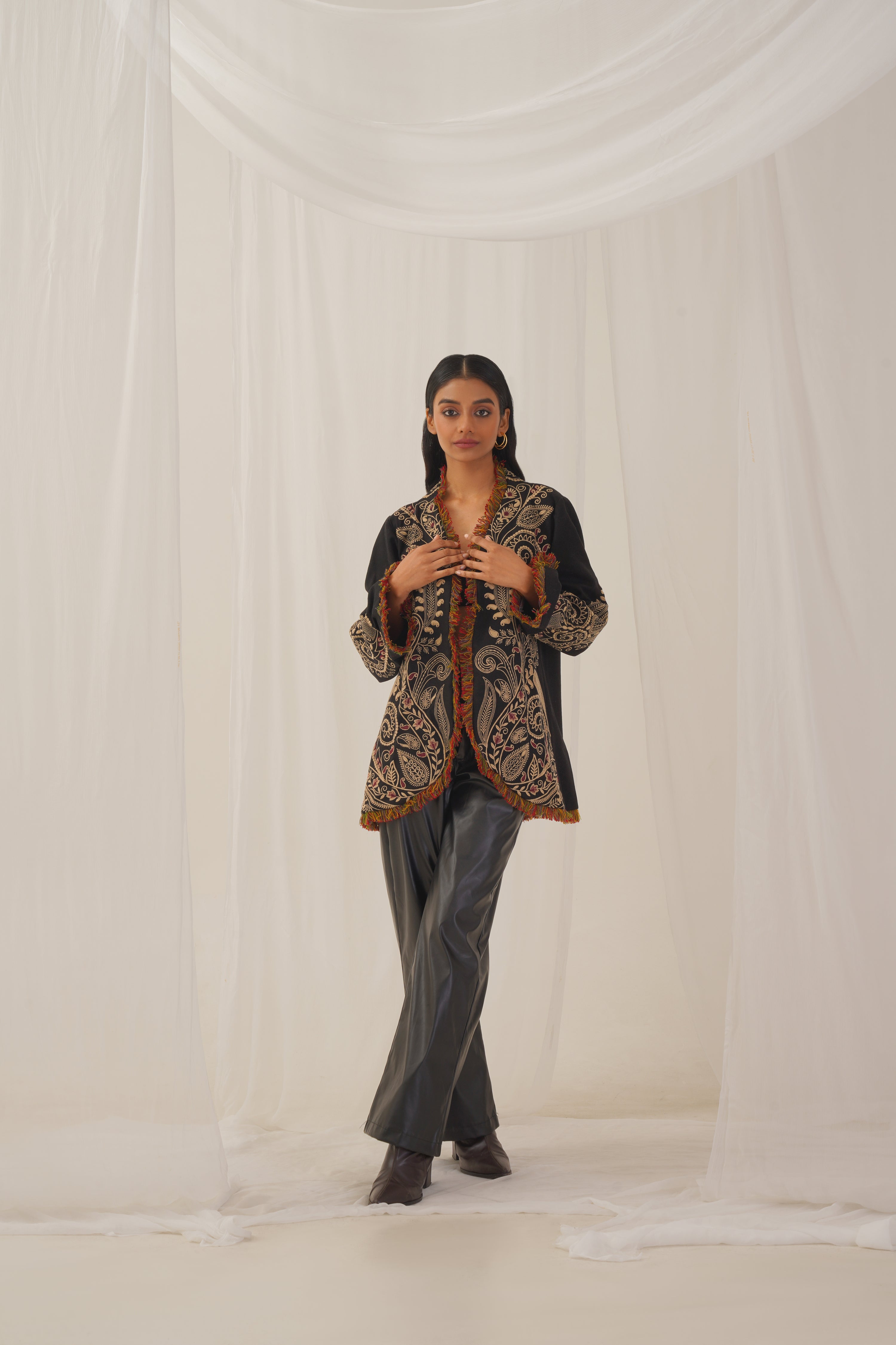 Black Tweed Embroidered Jacket - Neetika Chopra