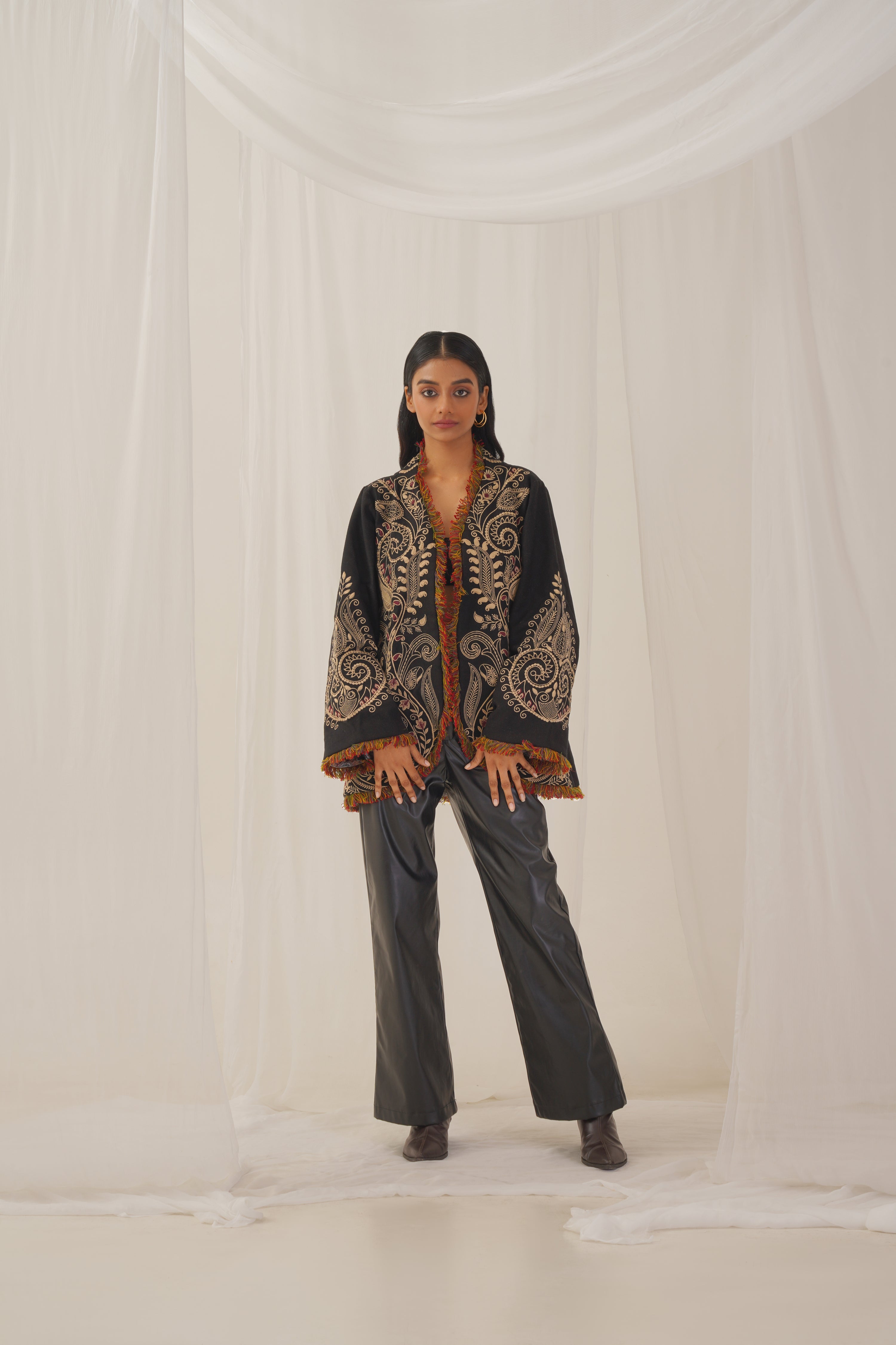 Black Tweed Embroidered Jacket - Neetika Chopra