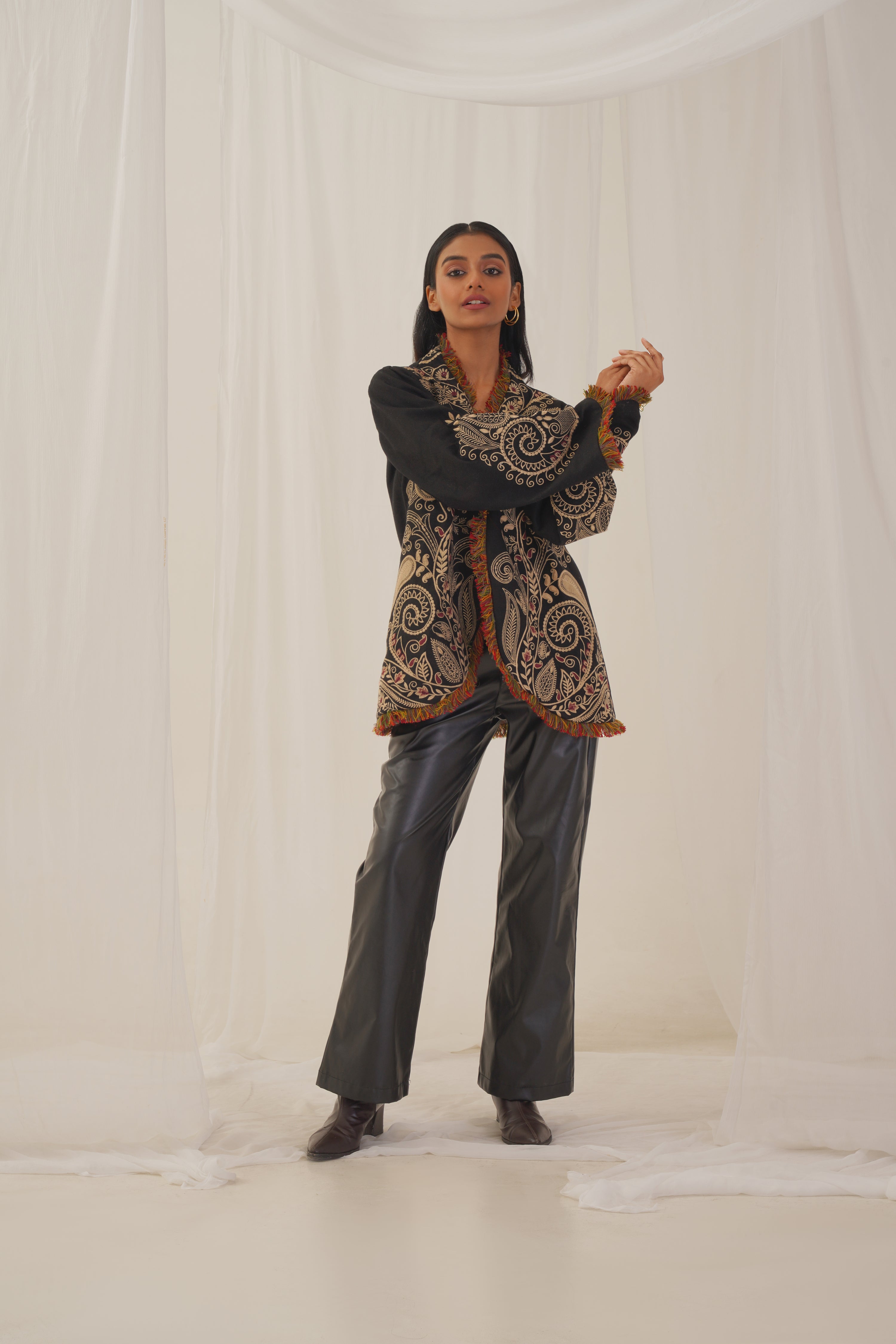 Black Tweed Embroidered Jacket - Neetika Chopra