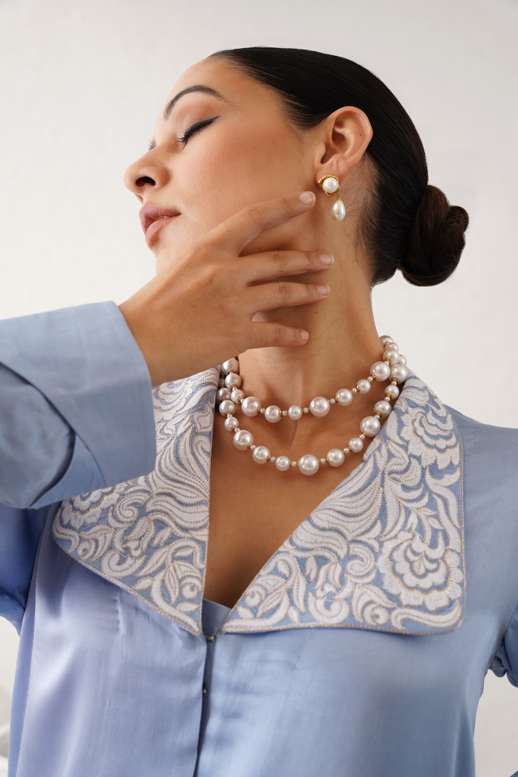 Ice Blue Satin Embroidered Matching Set - Neetika Chopra