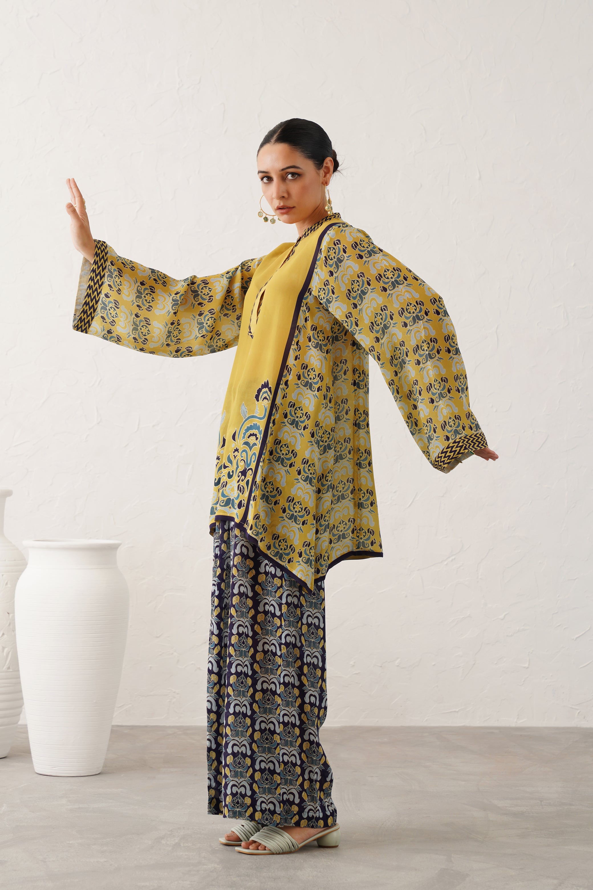 (Ready To Ship) Misted Yellow Crepe Matching Set - Neetika Chopra
