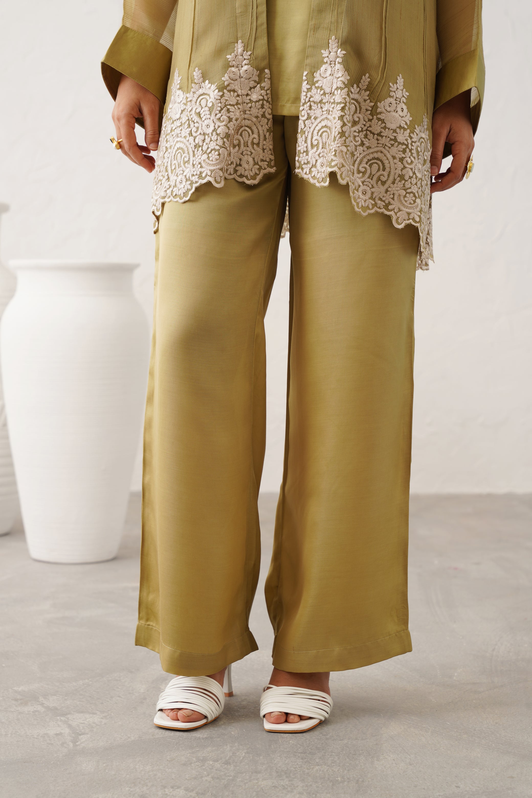 Peridot Georgette Satin Matching Set - Neetika Chopra
