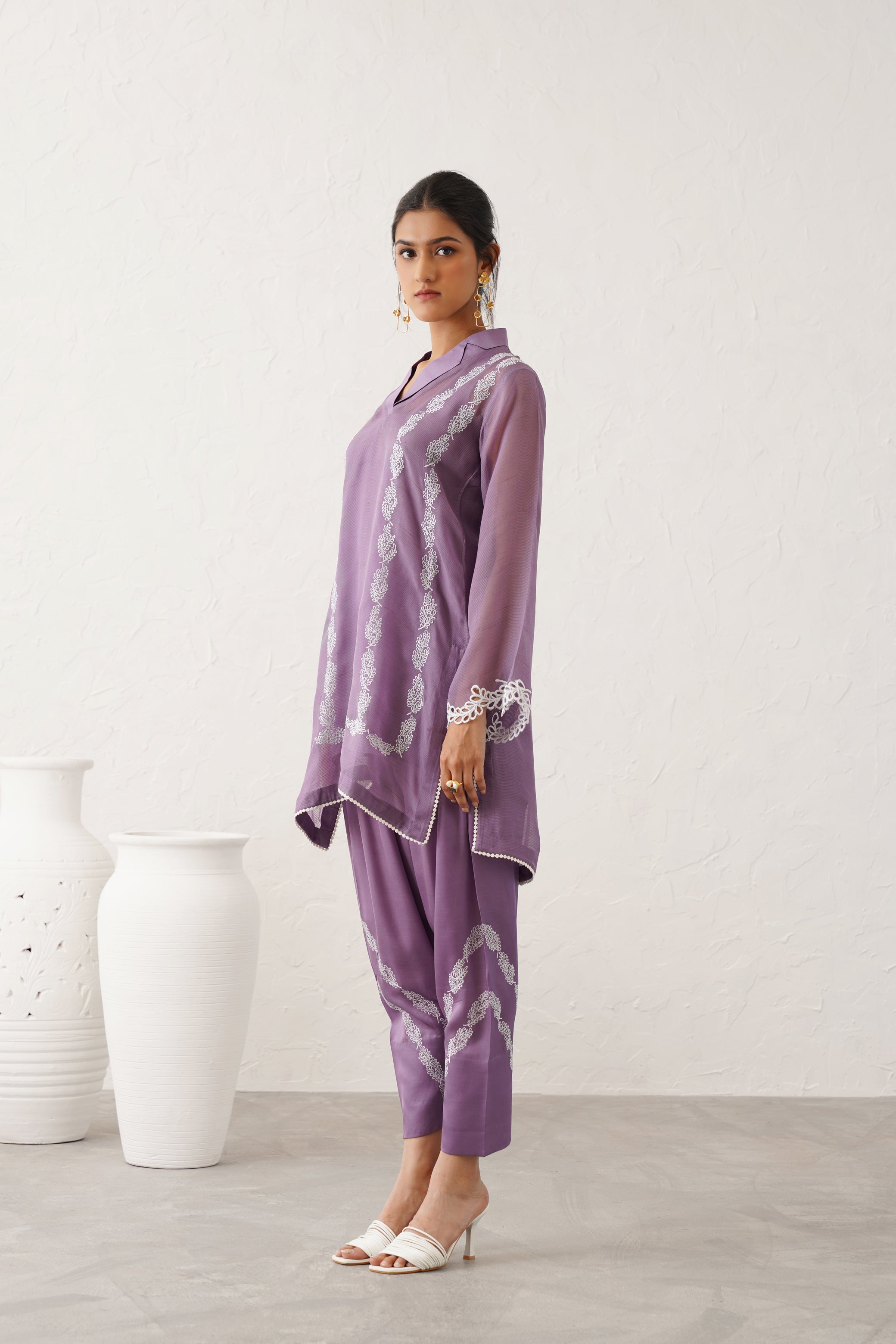 Thistle Lilac Embroidered Matching Set - Neetika Chopra
