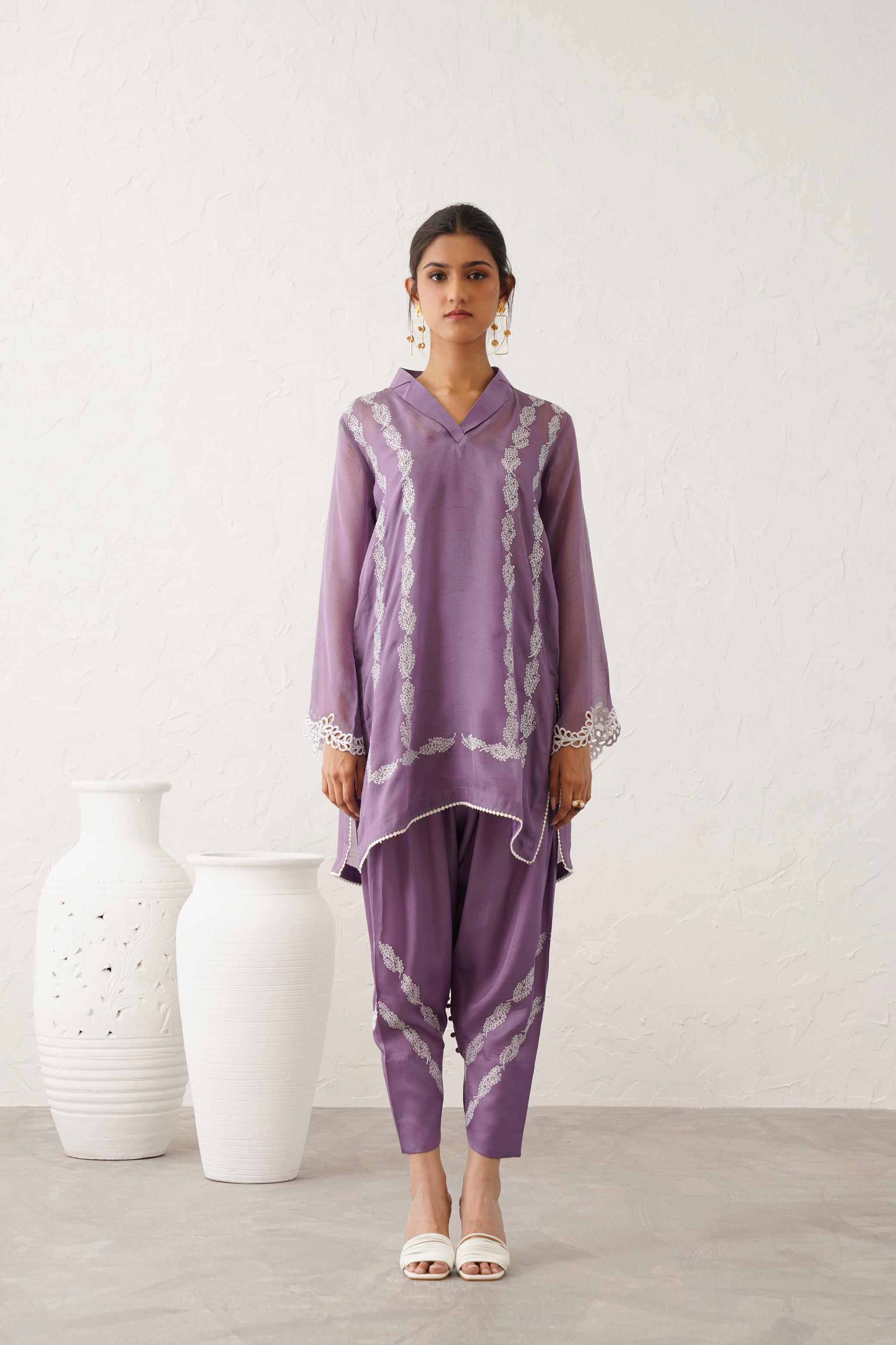 Thistle Lilac Embroidered Matching Set - Neetika Chopra