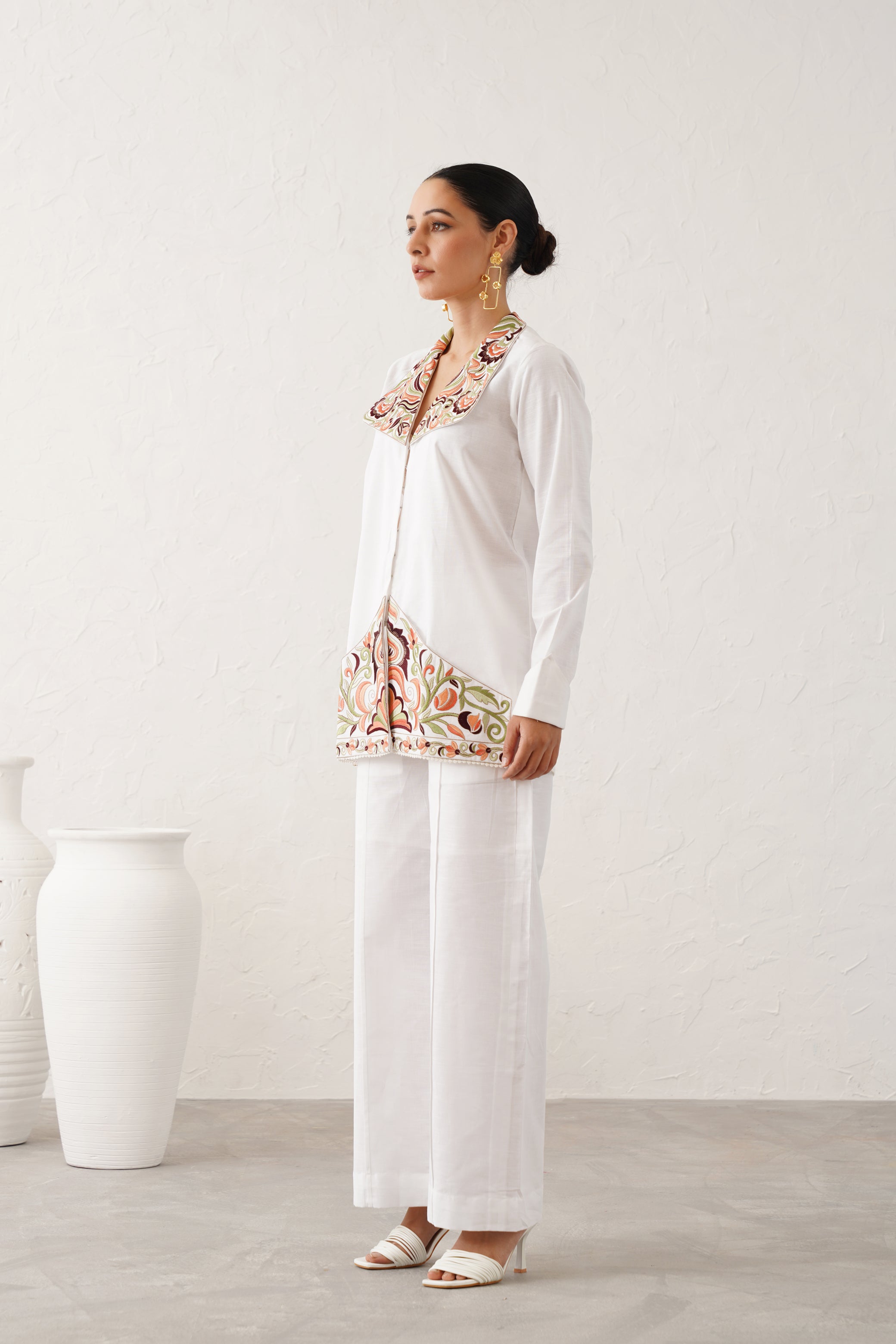 Vanilla White Cotton Linen Matching Set - Neetika Chopra